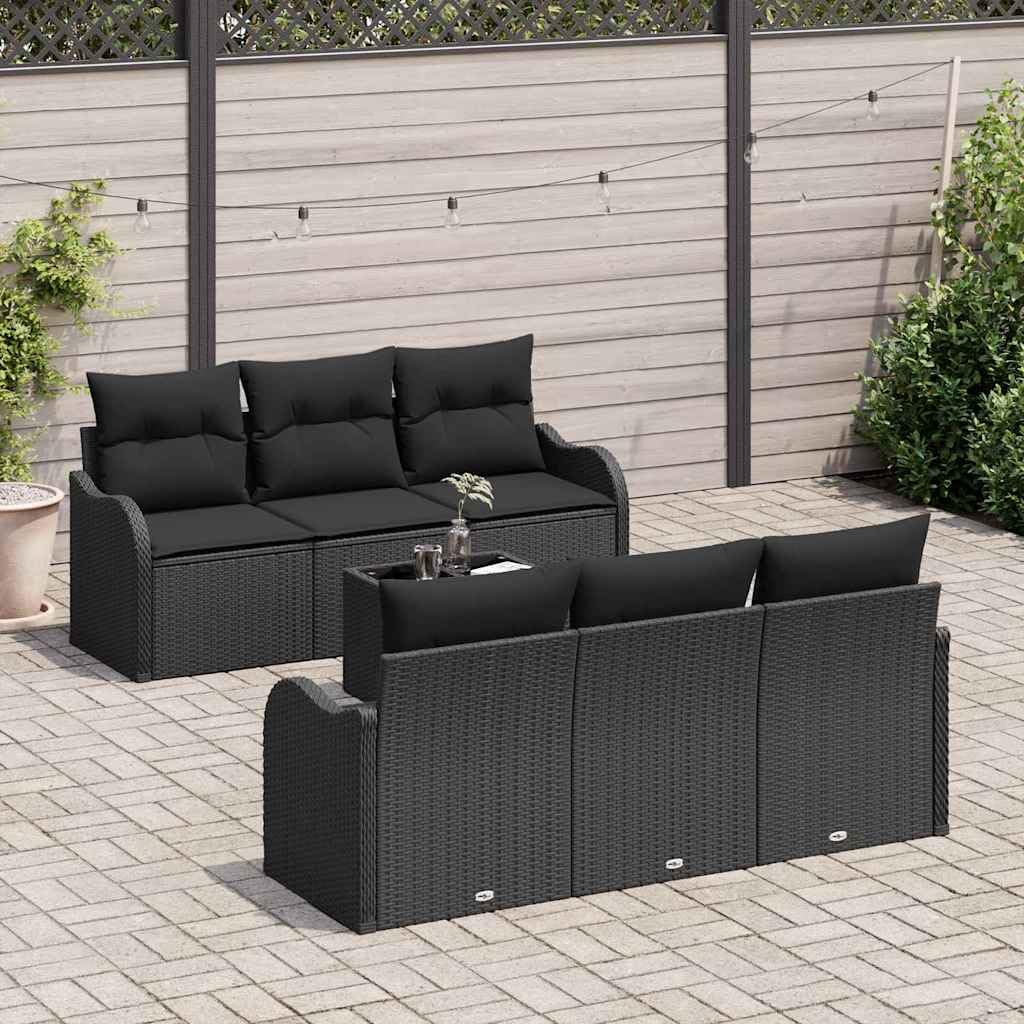 Canapé De Jardin Polyratan Noir 55x55x37 cm Avec Table Verre Et Coussins