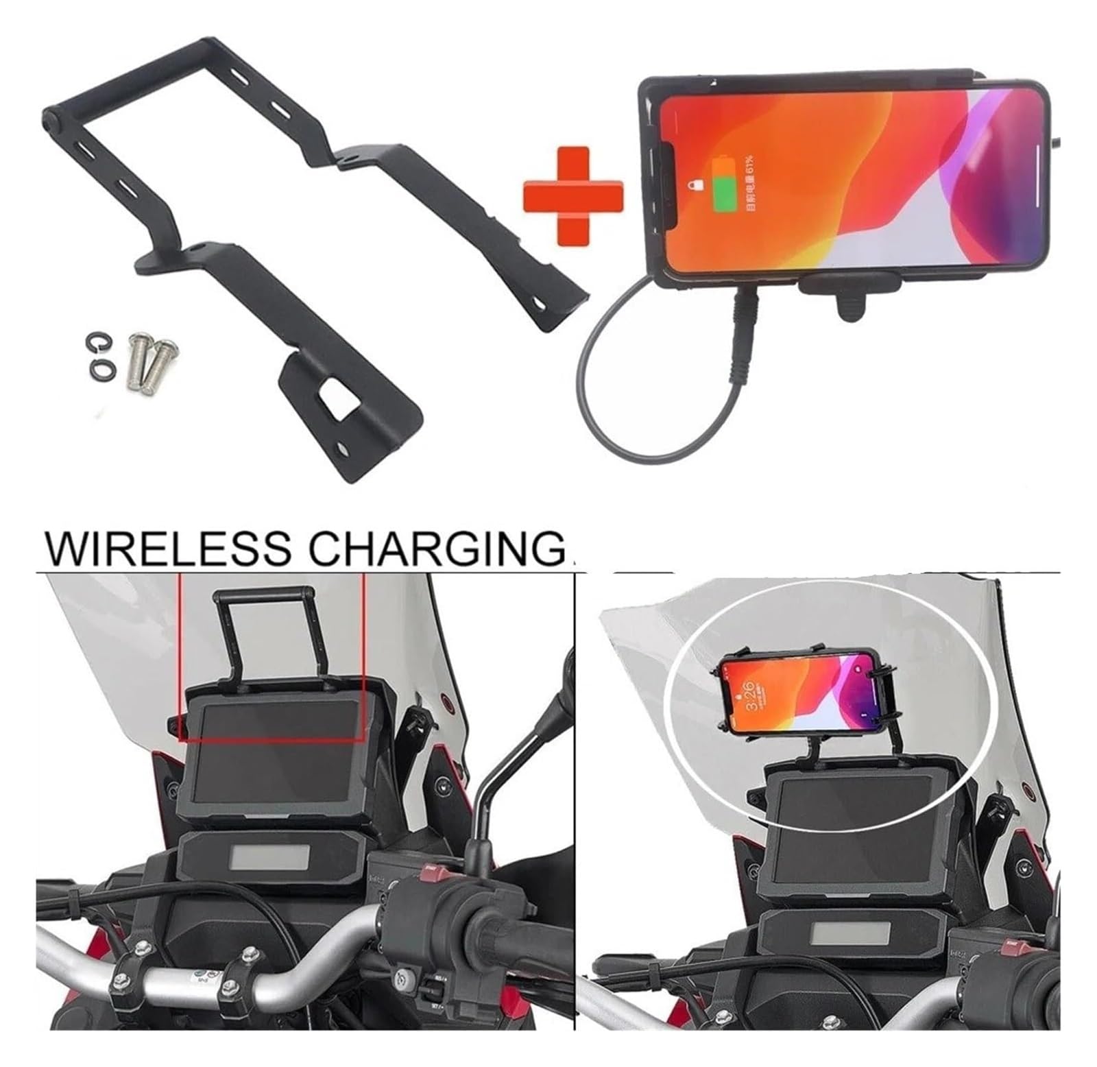 Support GPS Moto pour CRF1100L pour CRF 1000L pour Africa Twin 1100 L 2020 Support De Téléphone pour Moto Navigation GPS Chargement sans Fil(Mounting Kit)