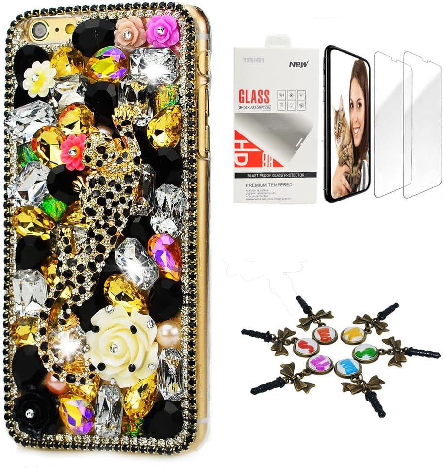 STENES Bling Case Compatible with iPhone Air / 17 Air Case - Stylish - 3D Handmade [Sparkle Series] Punk Rivet Big Skull Design Cover with Screen Protector [2 Pack] - Black
