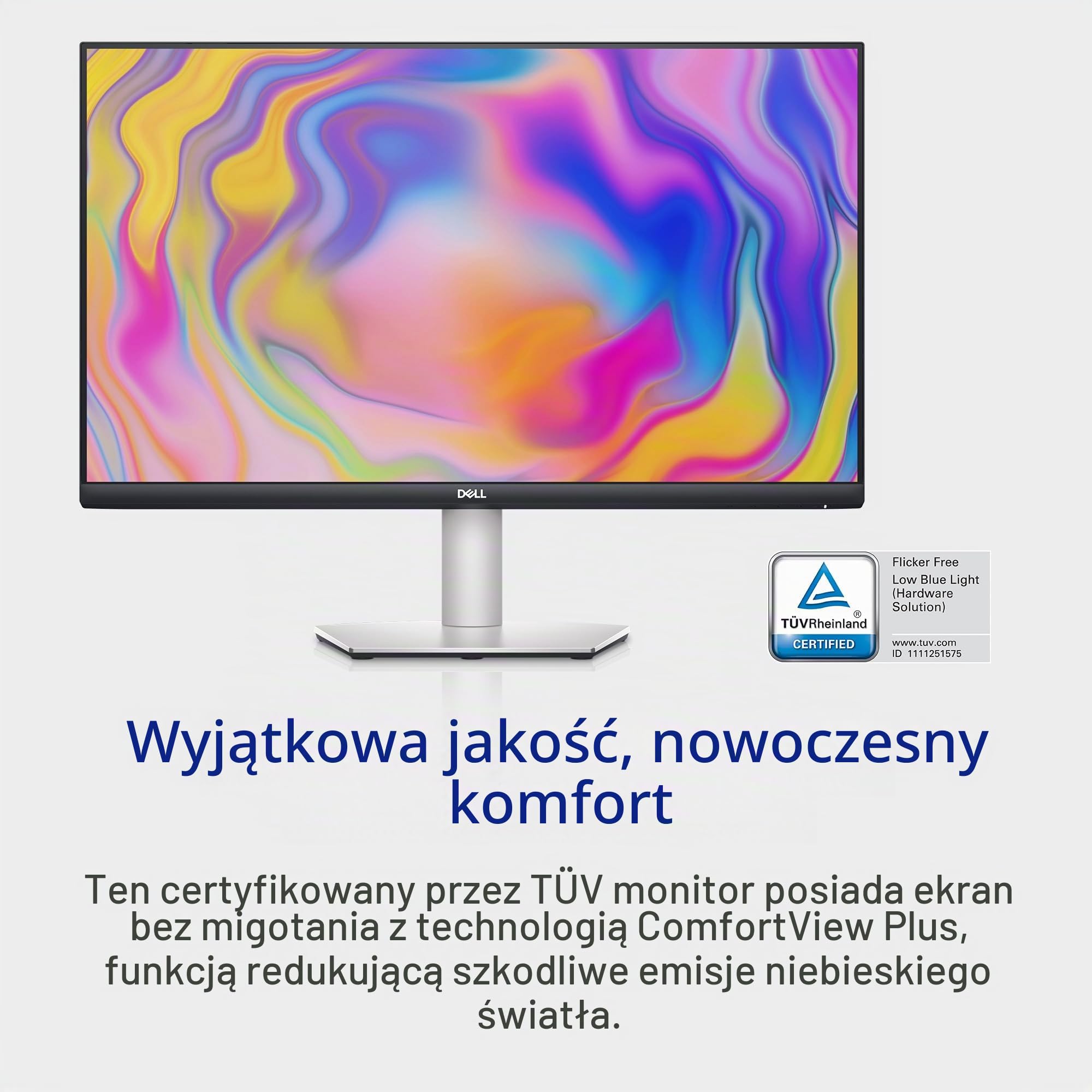 Dell S2722QC USB-C 27" 4K UHD (3840x2160) ekran PC, 60Hz, IPS, 4ms, AMD FreeSync, 99% sRGB, HDR, wbudowane głośniki, USB-C, 2x HDMI, 2x USB, 3 lata, srebrny
