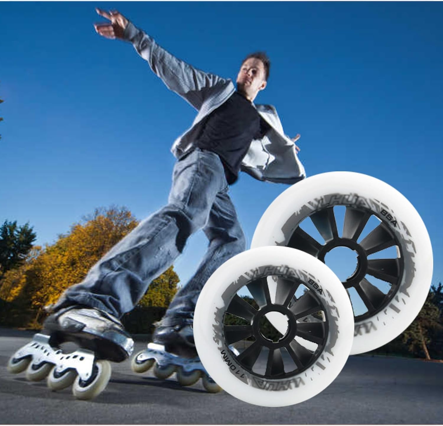 Roues de Patin à Roues alignées 85A 90MM/100MM/110MM (Pack de 8), Roues de compétition, Roues d'entraînement intérieures et extérieures, Roues de Rechange