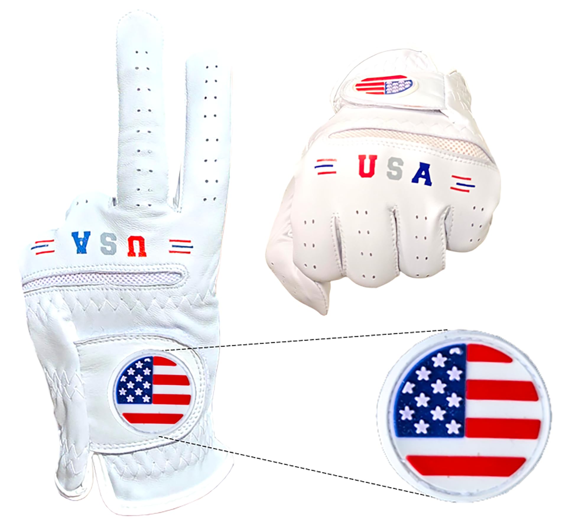 American Flag USA Golf Glove - 100% Cabretta Leather Left Right Hand Golfer Weather Grip Red White Blue Adult Size Small Medium Large XL XXL (Adult Large (Worn on Left Hand))
