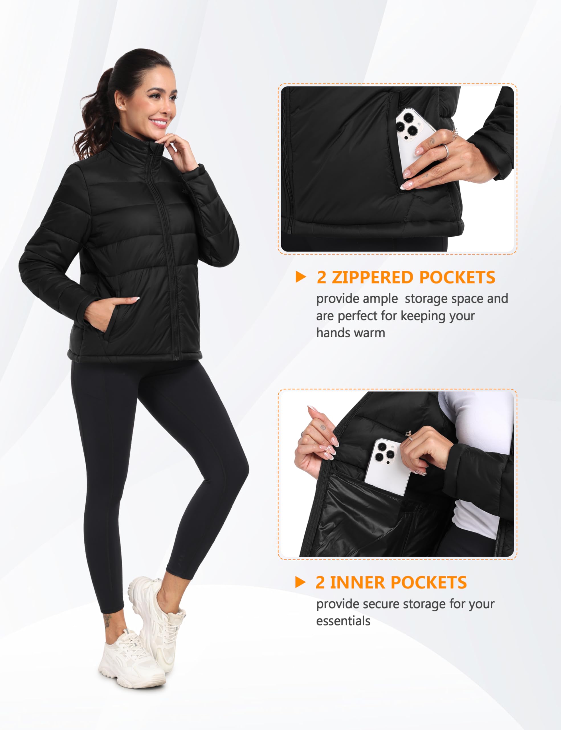 MoFiz Damen Steppjacke Leichte Puffer Jacke Übergangsjacke Warme Winterjacke Gefüttert Pufferjacke mit Taschen für Outdoor Wandern Reisen