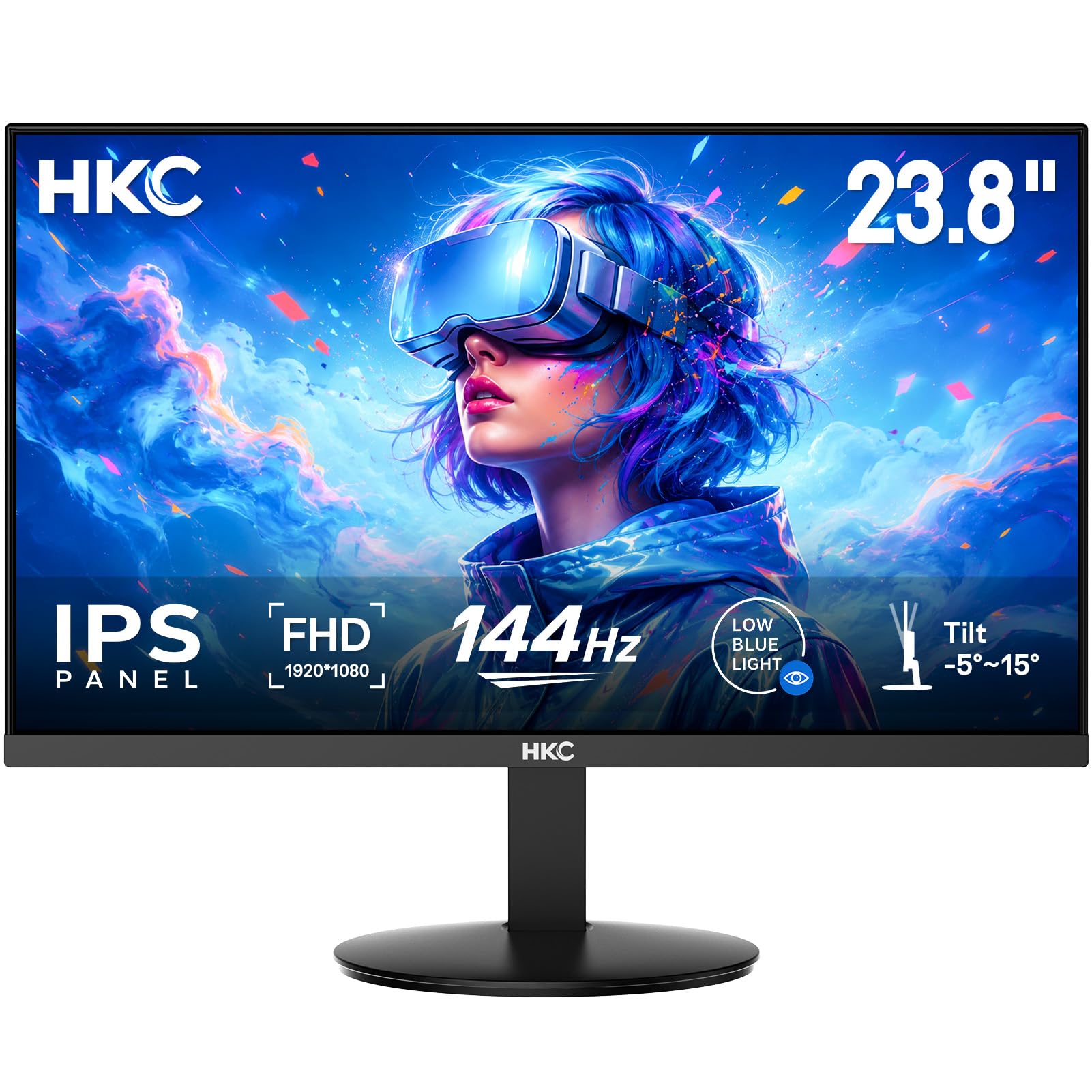 HKC 24 Pollici Full HD 1920x1080 Monitor Gaming, IPS 144Hz, Tempo di Risposta GTG 5ms, 99% sRGB, HDMI 1.4, Riduzione Luce Blu, Angolo di Visione 178°, Monitor per PC, Console e Ufficio
