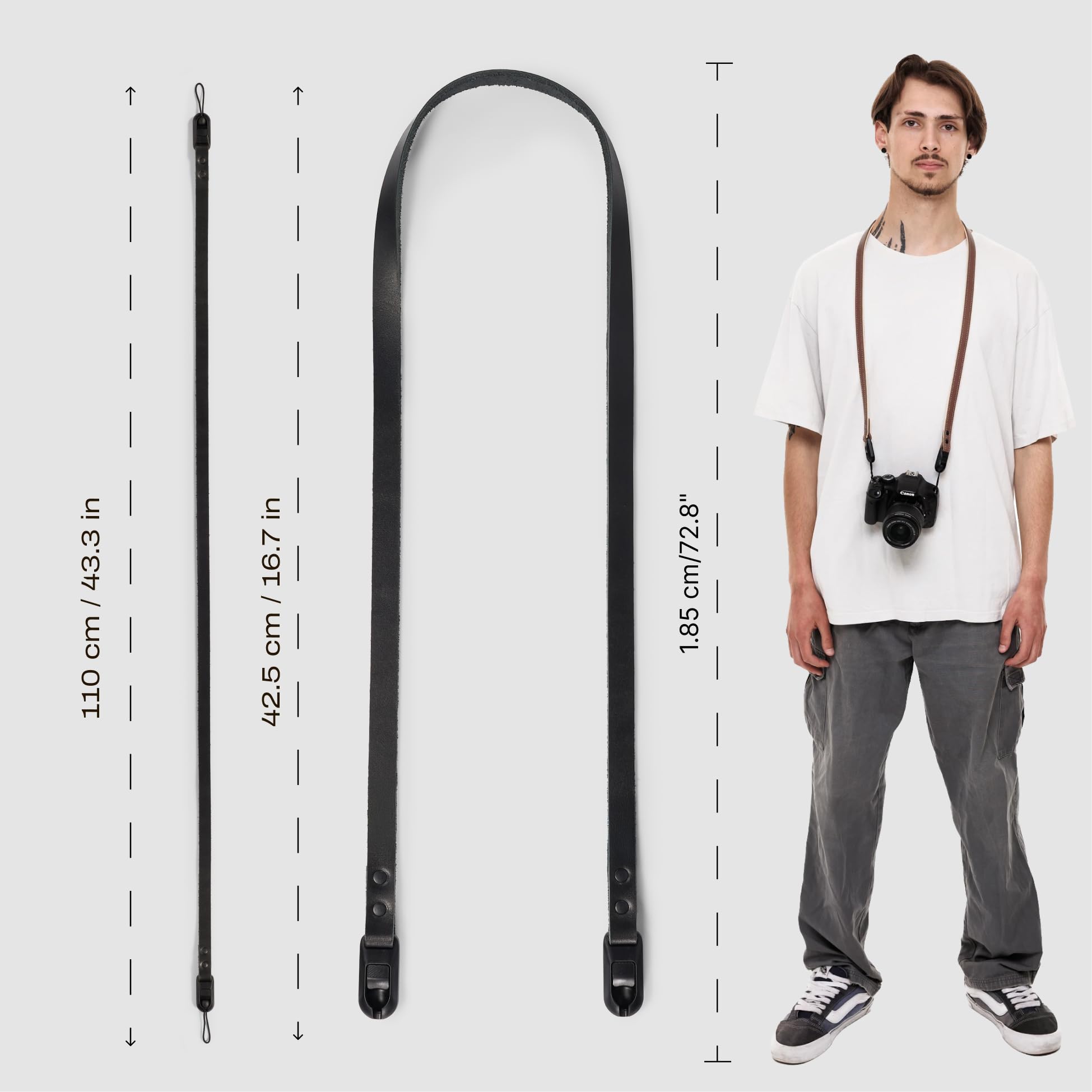 C Coiro Schmaler Kameragurt aus Leder mit Schnellverschluss, Hals verstellbarer Kamera-Schultergurt DSLR SLR kompatibel mit allen Kameramarken, klassisch/schwarz