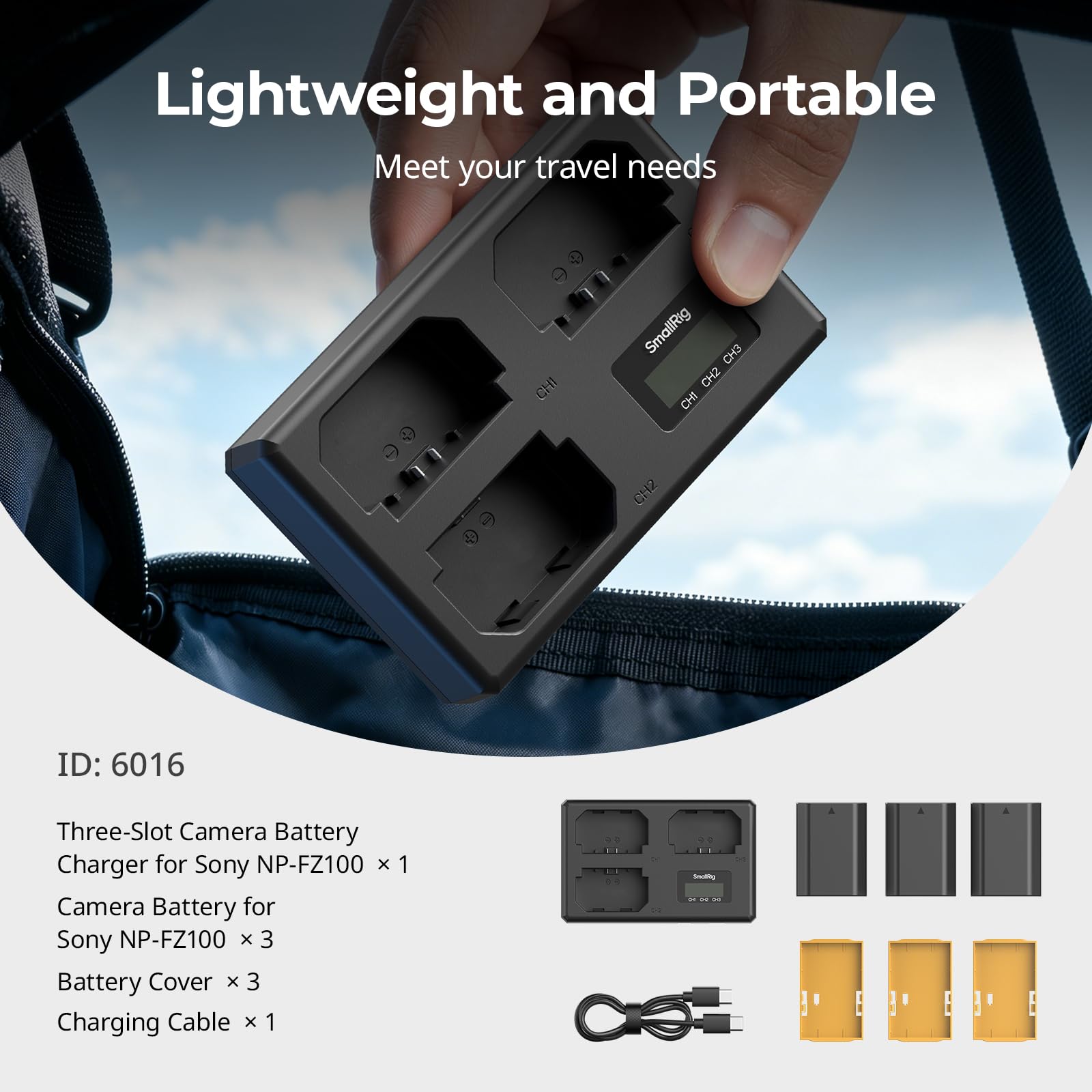 SMALLRIG Kit de baterías NP-FZ100 para cámaras Sony, cargador LCD de triple ranura con paquete de 3 baterías de 1940 mAh para Sony A7V A7IV A7III A7C A6700 A6600 FX3 FX30 ZV-E1 ZV-E10II A9III A7RV