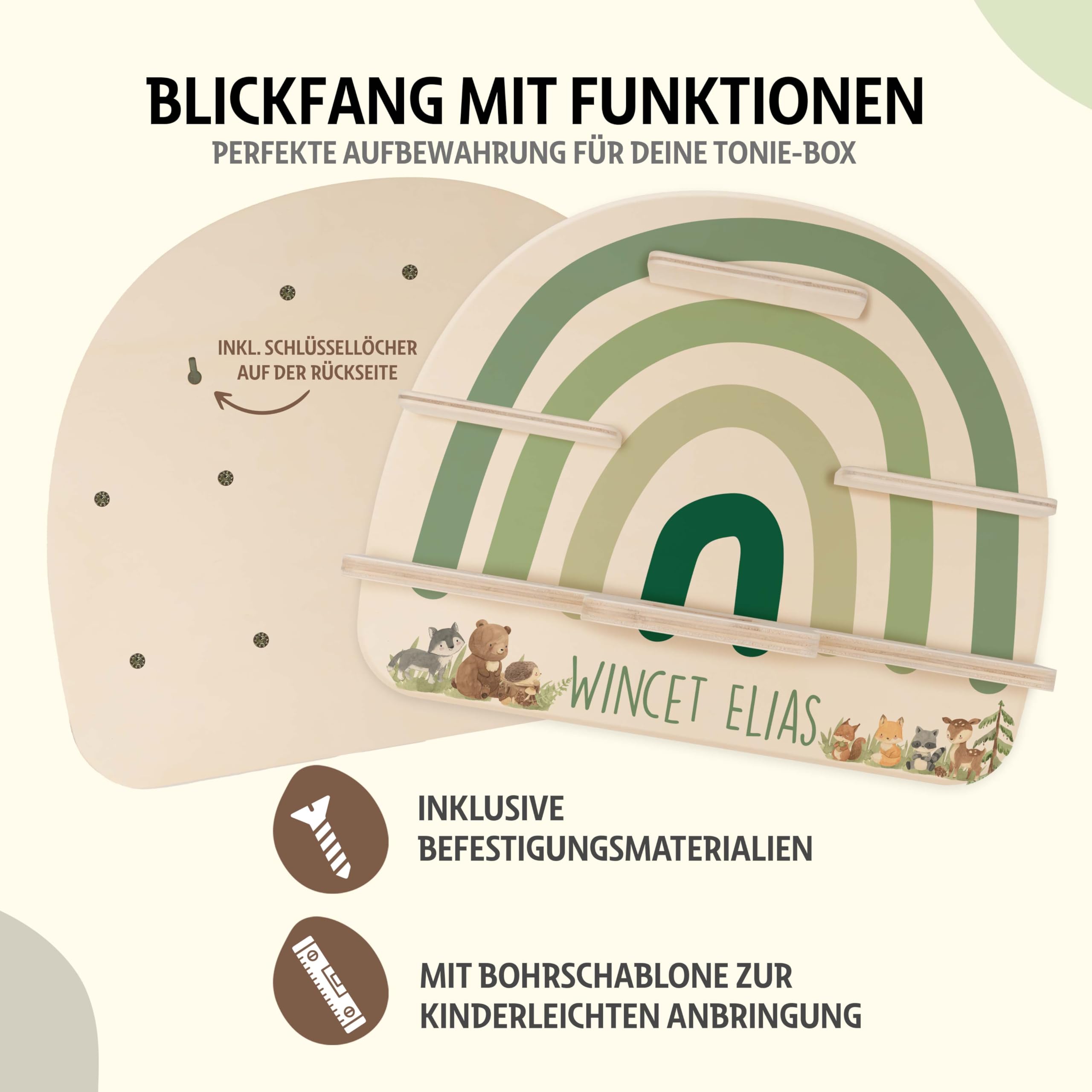 Kidsmood - Tonie Regal personalisiert mit Namen | Kinderzimmer Wandregal inkl. Metallplättchen für Tonie Figuren & Aussparung für Musikbox | Tonieregal für Mädchen & Jungen