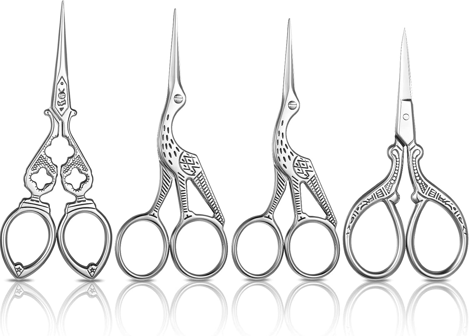 4 Pieces Stork Scissors Stainless Steel Tip Classic Stork Scissors Crane Scissors Sewing Scissors Tailor Scissors Dressmaker Shears for Embroidery, Craft, Needle Work, Art Work (Silver Color)