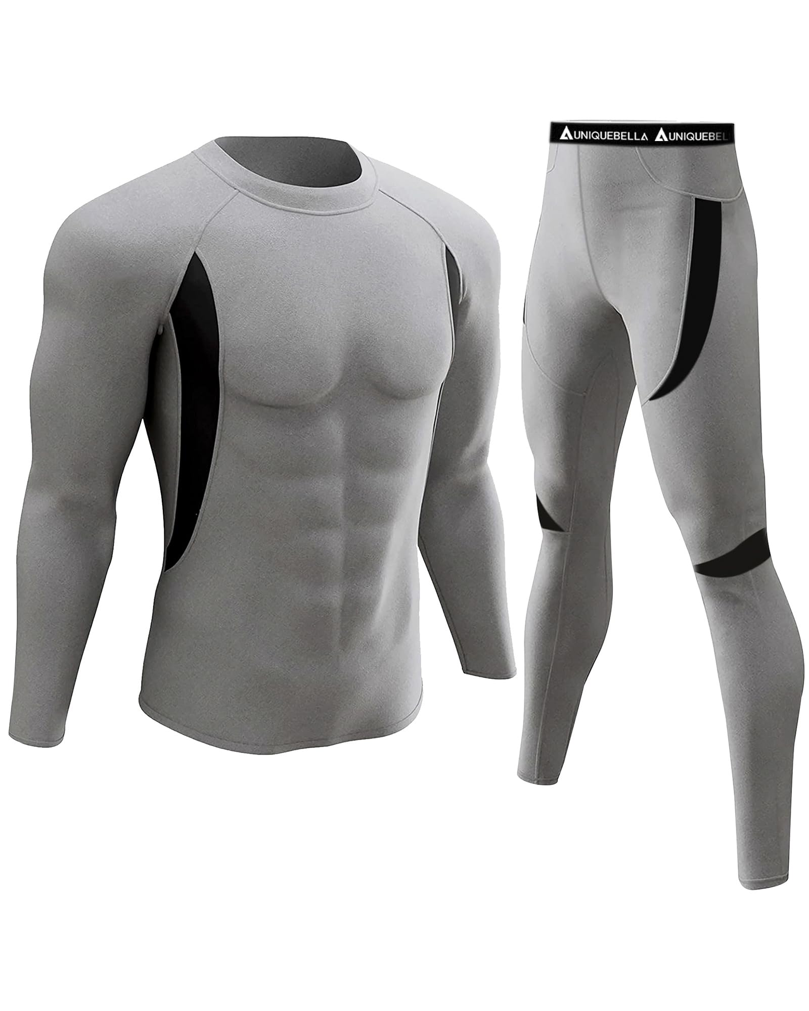 Mens Thermal Underwear Set Long Sleeve Tops Long Johns Thermal Base Layer Bottom Fleece Lined Quick Drying