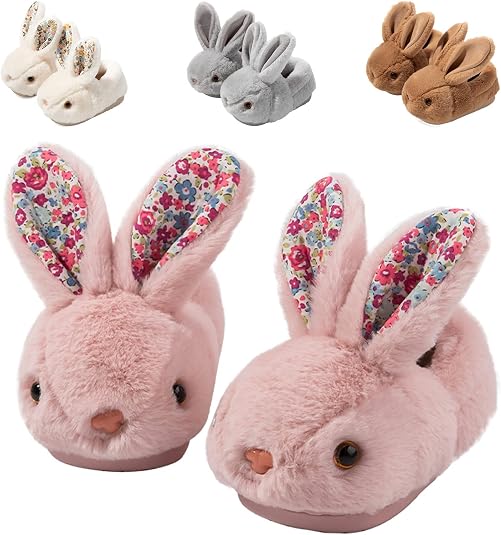 Hitopteu Chaussons Peluche Douce Motif Lapin Rigolo