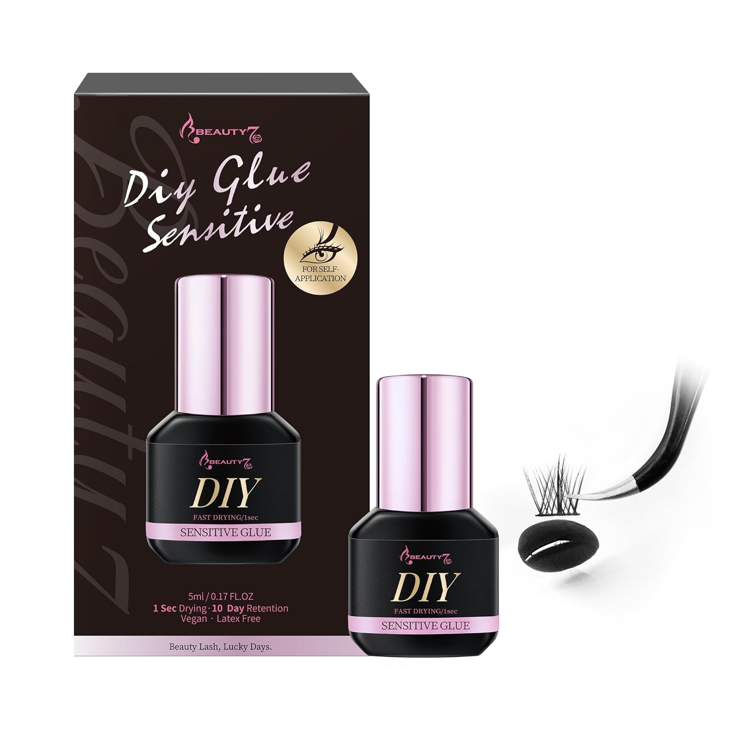 Beauty7 Wimperlijm Voor Wimperextensions – Permanente Wimpers DIY Gevoelige Lijm – Zwart Waterproof 5ml