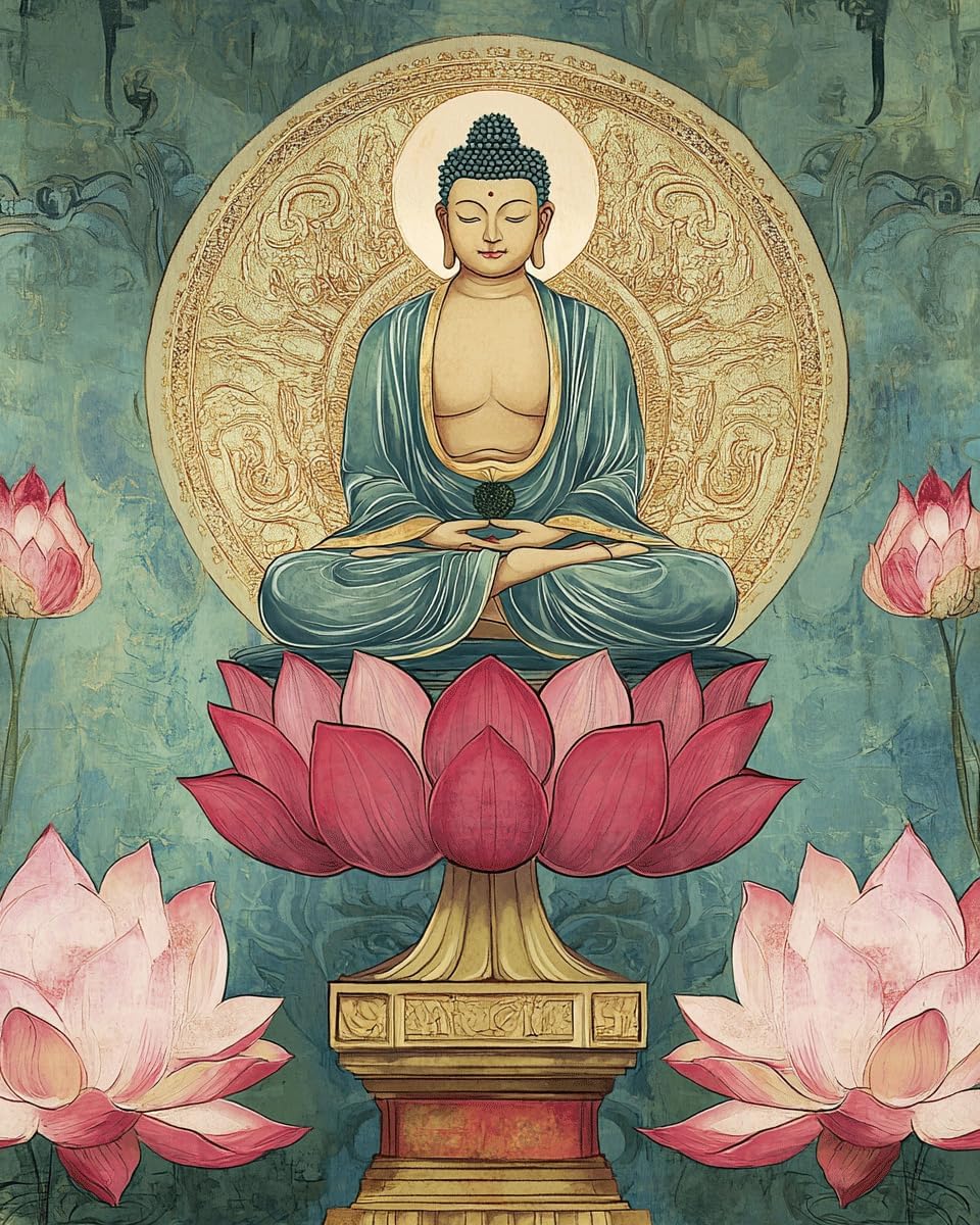 Walluminati Stamped Cross Stitch Kits for Adults 11 Count Printed Cross Stitch Kits for Beginners Buddha Statue on Lotus seat Cross Stitch Patterns Needlepoint kit 16x20inch