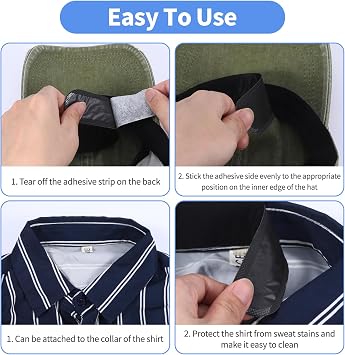 60 PCS Hat Sweat Liner,Prevents Stains Absorbent Shields Protector Bands,Absorbing Pad Hat Sweat Protector,Disposable Cap Liners Protection Sweatband for Baseball Golf Cap Women Men (Black)