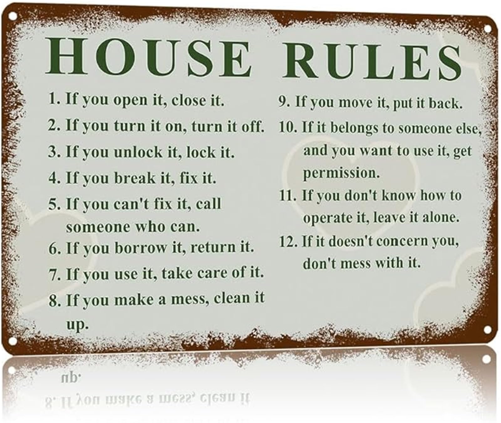 NWPNLXEA House Rules Vintage Aluminum Sign Family Home Sign for Porch Mudroom Wall 8 X 12 in