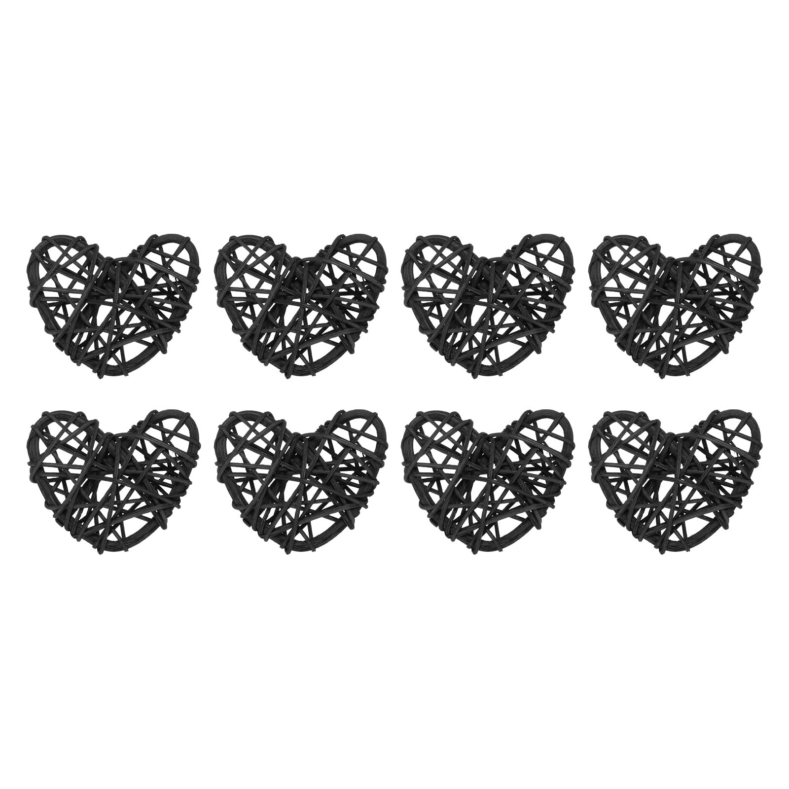 MECCANIXITY 8Pcs Heart Shaped Rattan Ball Vase Filler Natural Rattan for Valentine's Day Decoration Wedding Home Decoration Black 2 in
