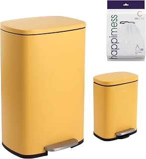 happimess Connor 2-Piece Iron Trash Can, Daffodil Yellow
