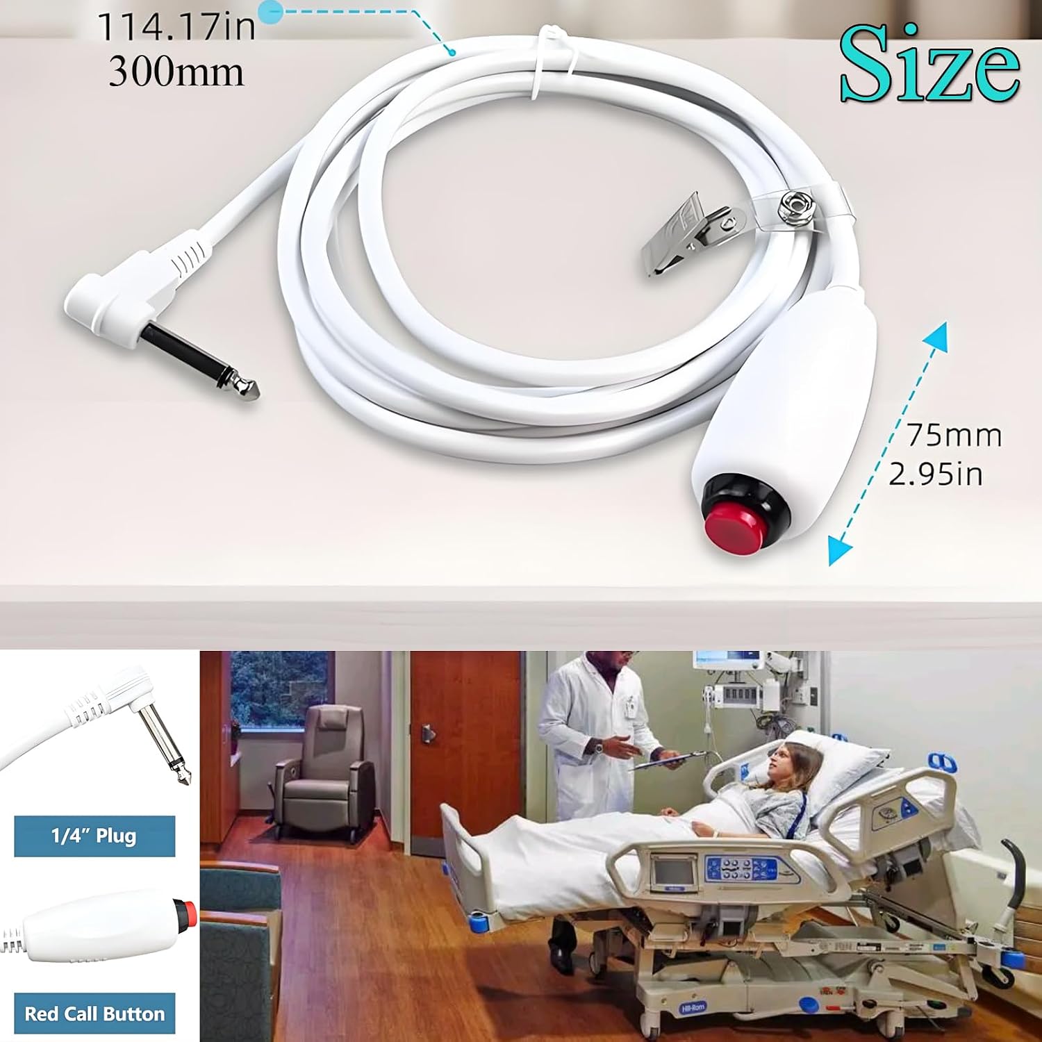 Nurse Call Cord Medical Alert 6.35mm 1/4" Jack Nurse Call Push Button