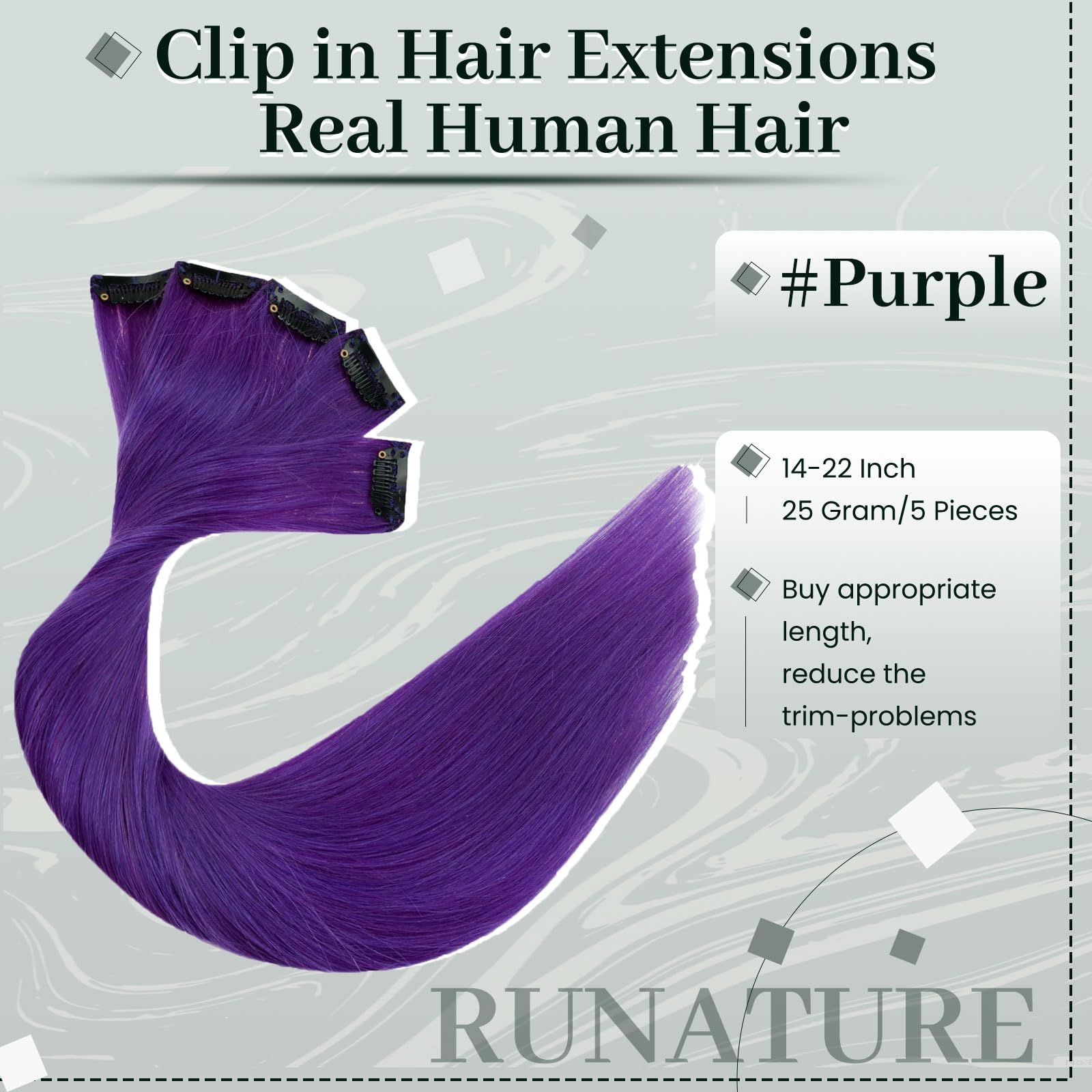 RUNATURE Extension Clip Capelli Veri 40cm 5pcs 25g Viola #Purple