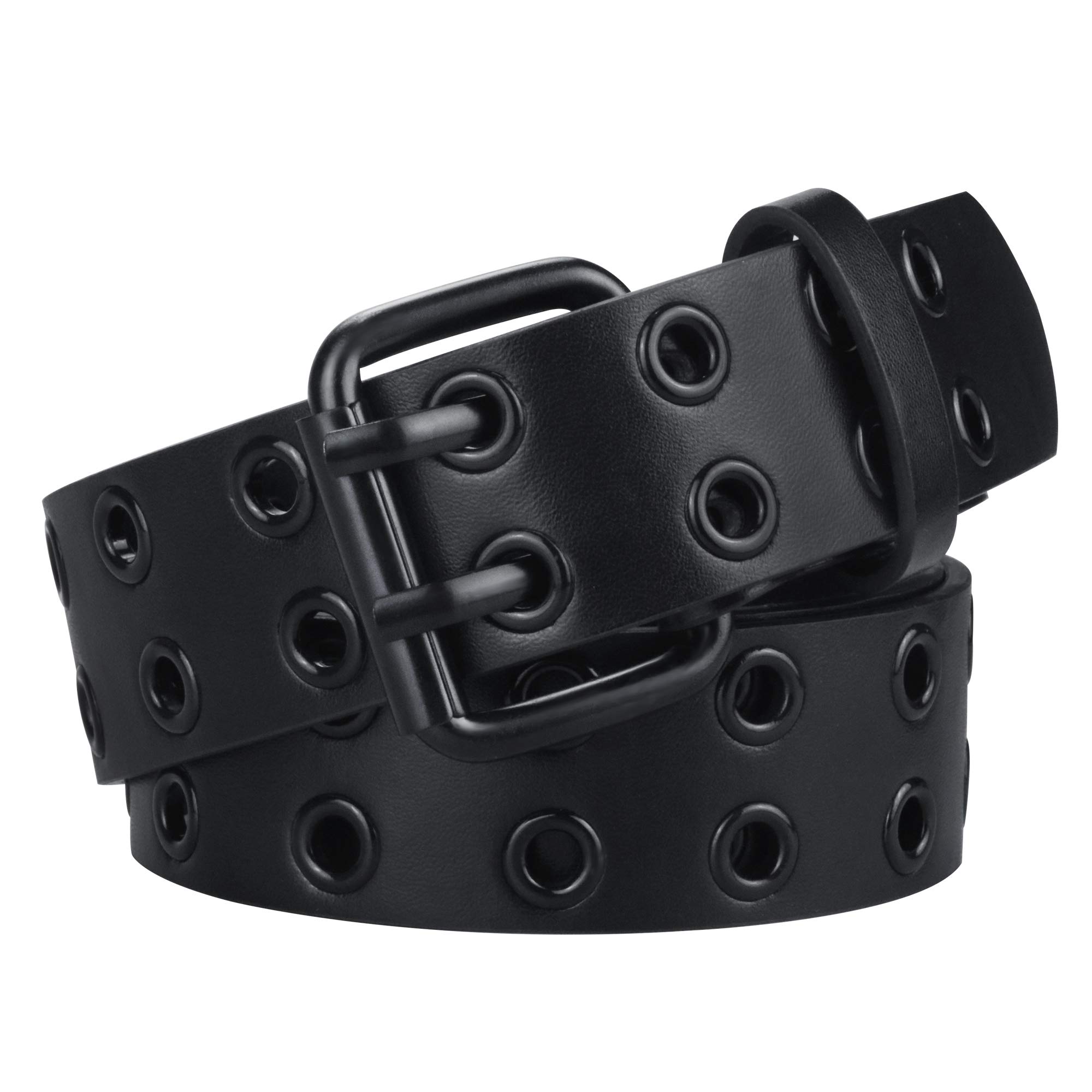 Alphyly Neries Grommet Leather Belts for Women & Men, Double Prong Buckle Vintage Punk Jeans Belts
