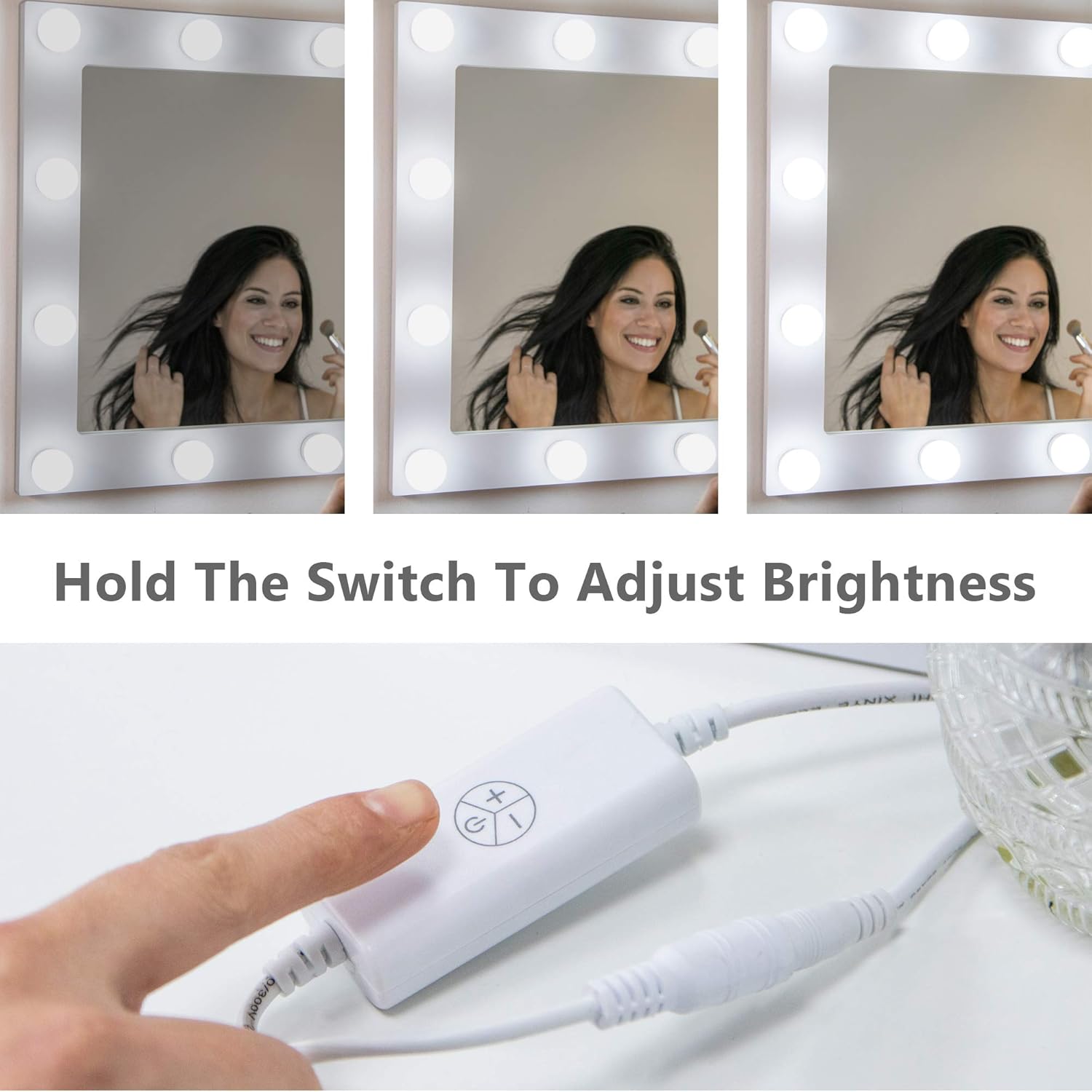 Waneway Vanity Mirror with Lights, Hollywood Lighted Makeup Mirror with 14 Dimmable LED Bulbs for Dressing Room & Bedroom, Tabletop or Wall-Mounted, Slim Wooden Frame Design, White -