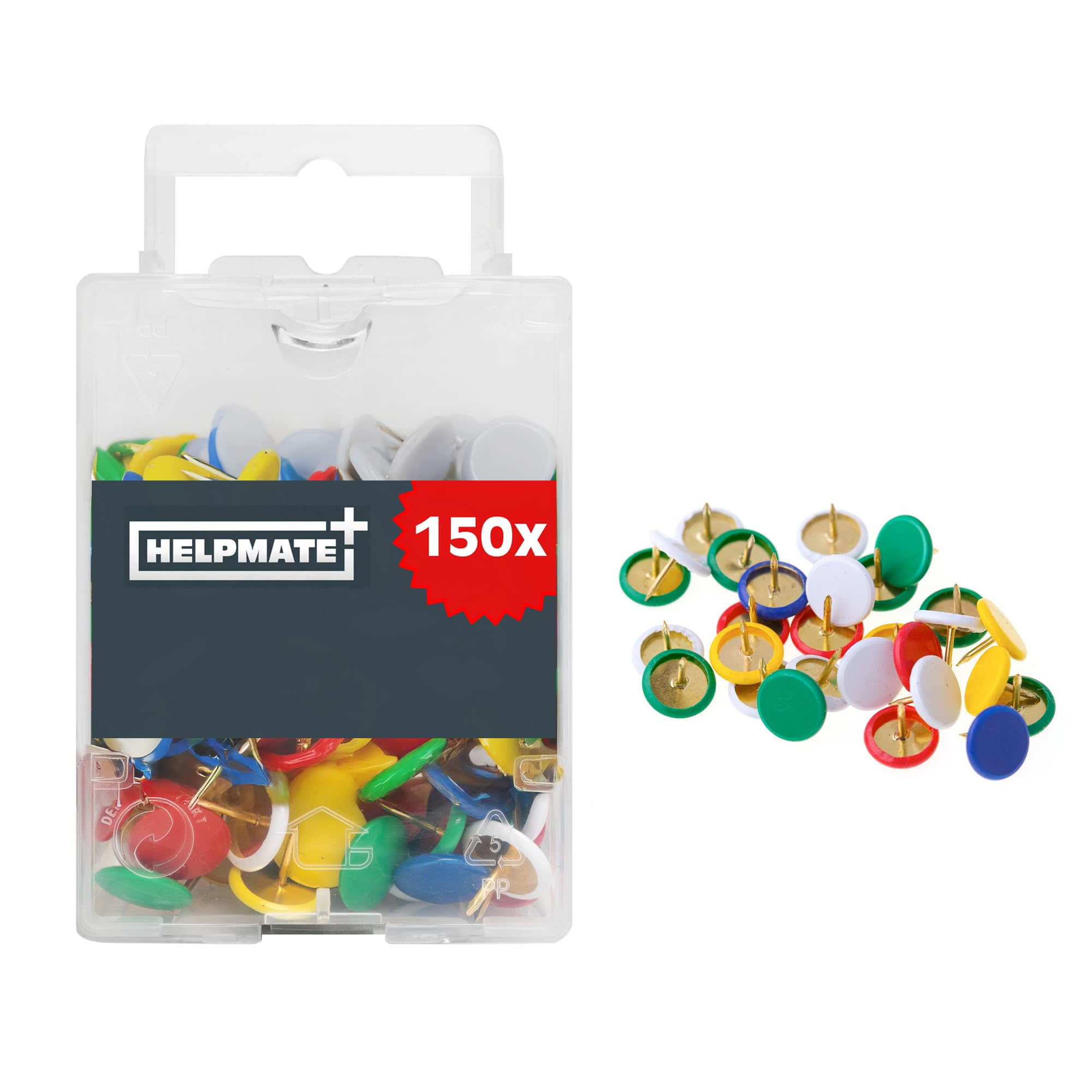 HELPMATE - Puntine colorate 10x7 mm - Acciaio plastificato - 150 pezzi - Perni e puntine per il fissaggio su materiali sottili, superfici morbide o legno