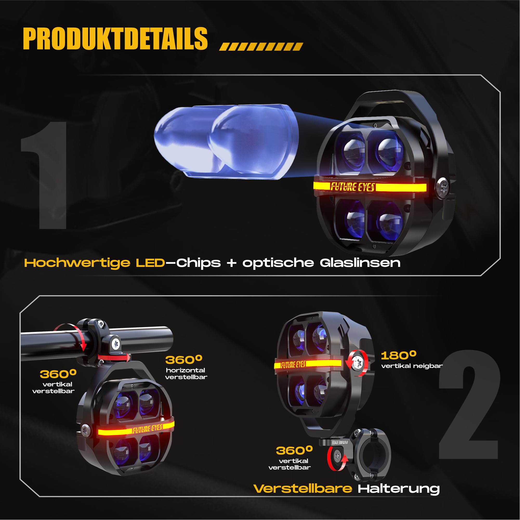 Future Eyes Fari Supplementari Moto, 180W 17500LM Faretti LED Moto, Fendinebbia Omologati ECE E57, Luci LED con Abbagliante e Fendinebbia, IP67 Impermeabile