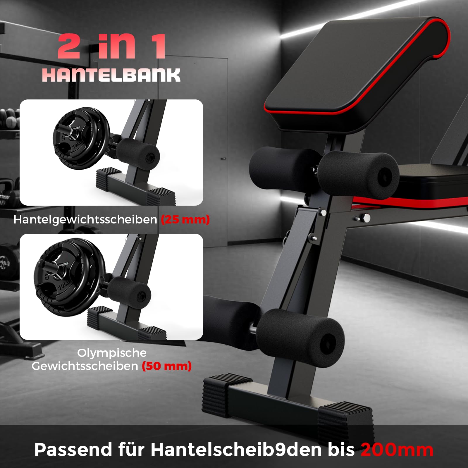 Hantelbank Klappbare Verstellbare 400 kg Kapazität, 12 in 1 Fitnessbank Multifunktionale mit Beinstrecker und Preacher-Curl-Polster, Trainingsbank für das Heim-Fitnessstudio und Ganzkörpertraining