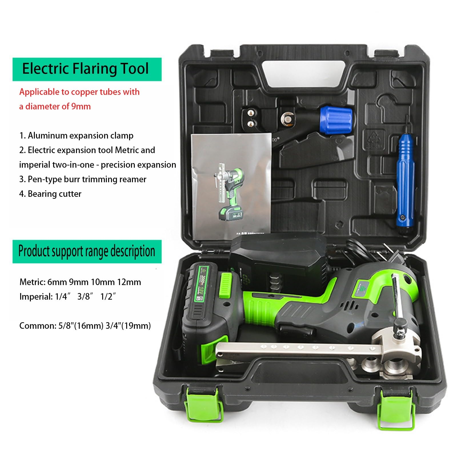 Abocardador eléctrico, abocardador Simple de Tubo excéntrico Recargable de 45°, Kit de abocardador de Tubos de Cobre con batería, métrico/Pulgada 2 en 1