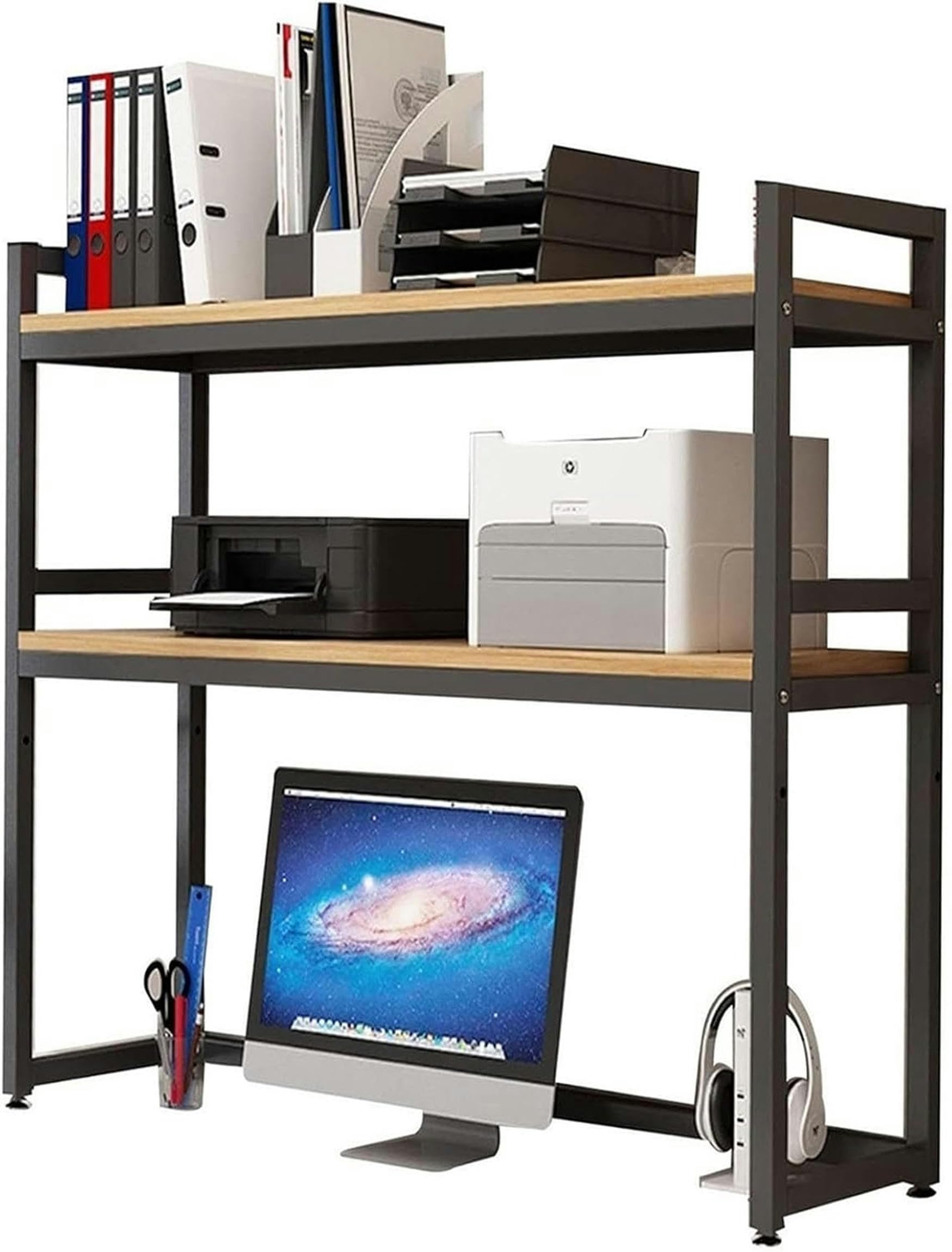 Mensola da scrivania regolabile a 2 ripiani, multiuso per boo e display, Slish Office Sto Solut, salvaspazio (B-115 x 32 x 90 cm)