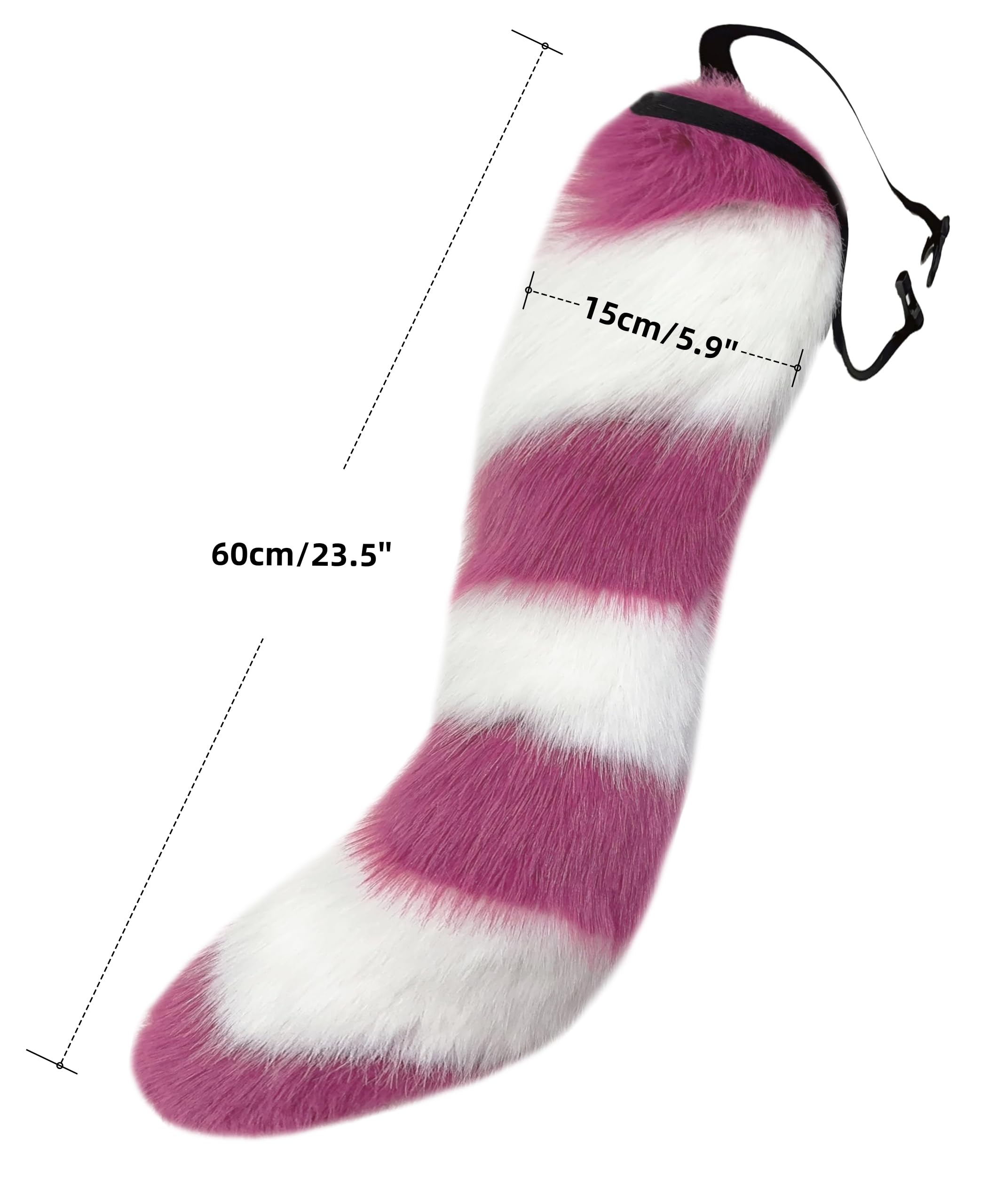 Lina & Lily Adults Faux Fur Fox Wolf Animal Tail Costume Fancy Dress Accessories for Cosplay Halloween Christmas Party (Dark Pink & White) - Image 3