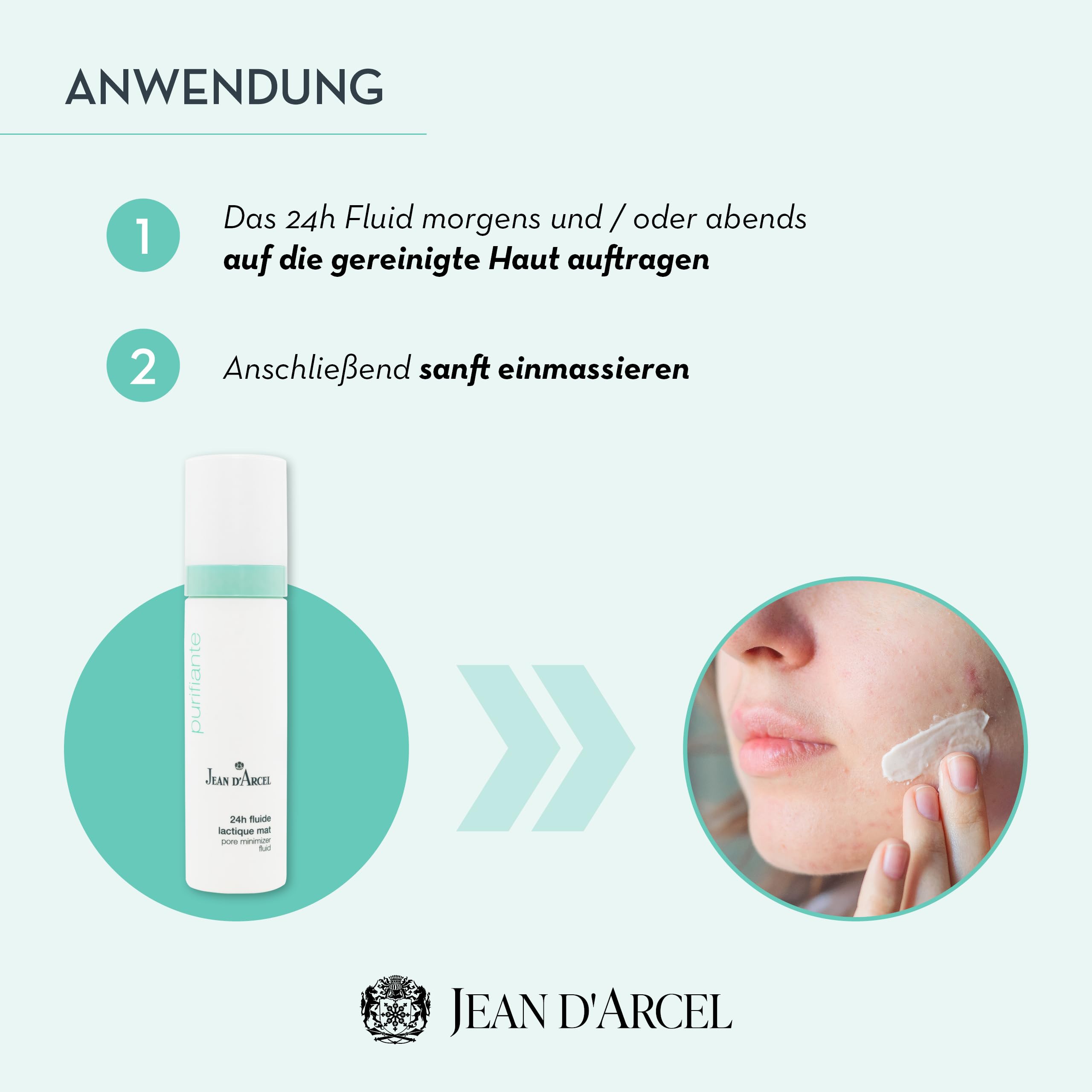 JEAN D'ARCEL PURIFIANTE 24h fluide lactique mate – 24h Fluid für die fettige & großporige Haut – Mit Rotklee- & Zimtrinden-Extrakt – pore minimizer fluid – 50 ml