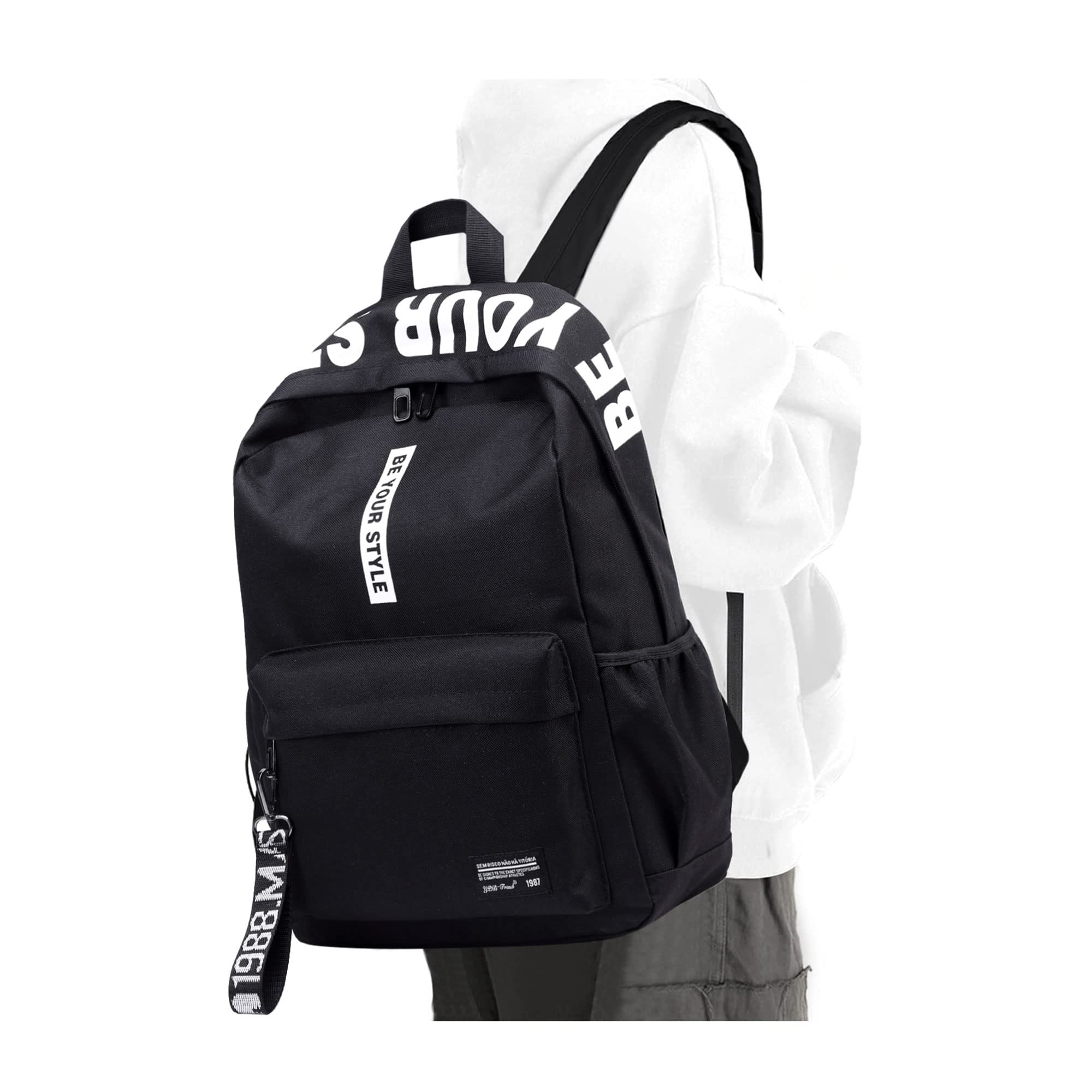 SEAFEW Black Backpacks Travel Daypack for Women Men, Lightweight Casual University Laptop Back Pack for 14" Laptop