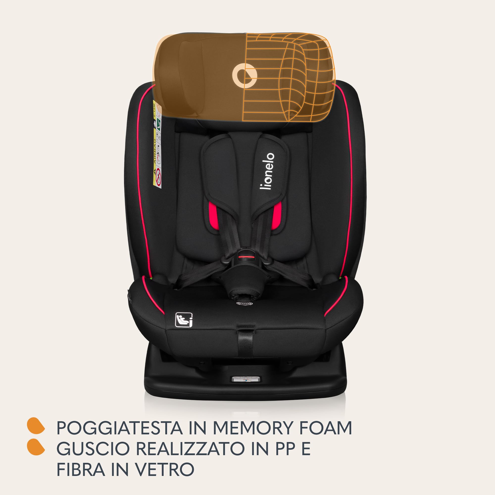 LIONELO AART I-SIZE Seggiolino Auto per Bambini 40-150 cm, Montaggio con Cinture di Sicurezza, Poggiatesta e Schienale Regolabili, Inserto Riduttore e Linguinale, Norma R129 i-Size
