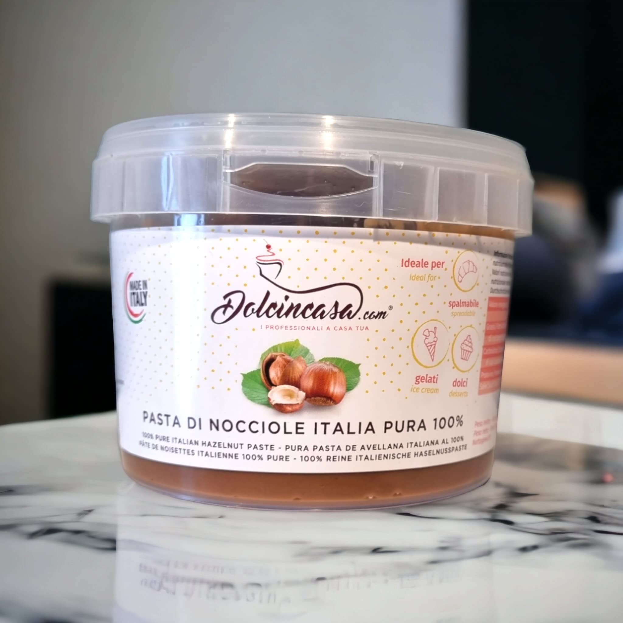 Dolcincasa-Pasta di Nocciole Italia Pura 100 % per Gelato Alla Nocciola, Creme e Dolci Qualita' Mortarella Senza Addensanti, 1 Kilograms
