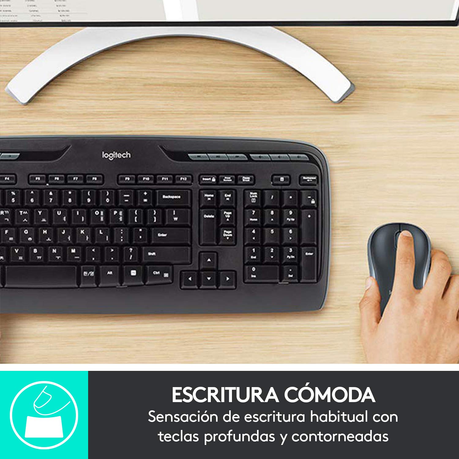 Logitech MK330 Combo Teclado y Ratón Inalámbrico para Windows, 2.4 GHz con Receptor USB, Ratón Inalámbrico Portátil, Teclas Multimedia, PC/Portátil, Disposición QWERTY Español, Negro