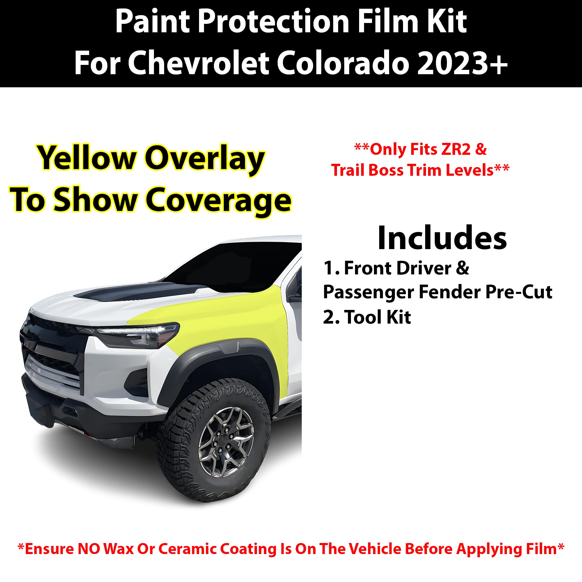 BOGAR TECH DESIGNS for Chevy Colorado (ZR2) 2023+ Front Sides Paint Protection PPF Film Kit Cover, Clear Bra