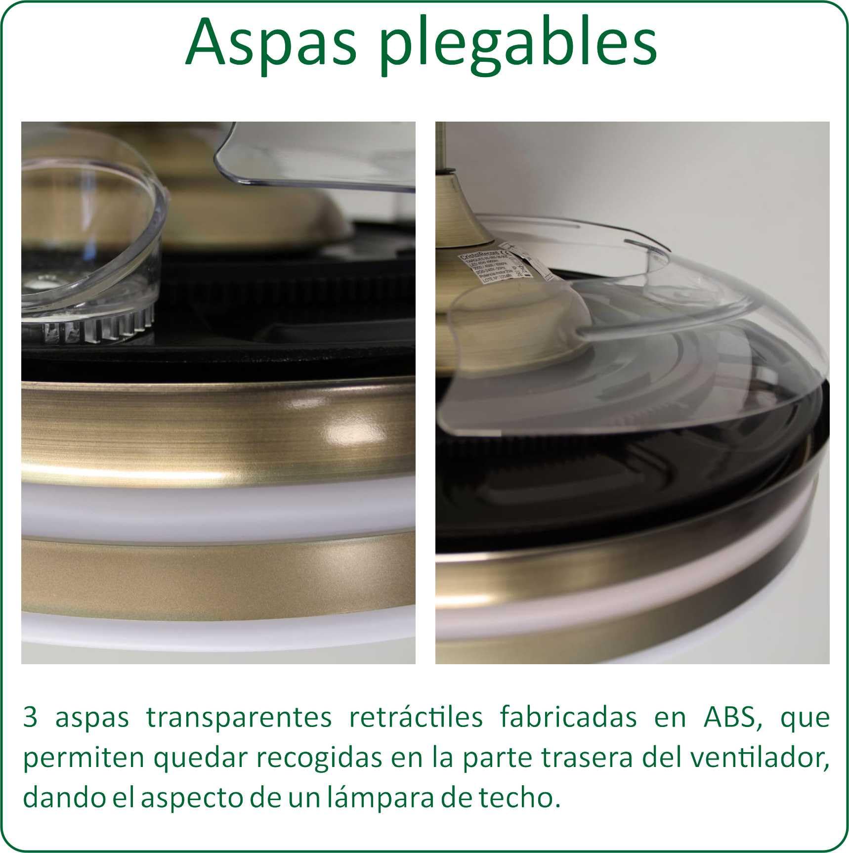 VZLED - Ventilador de Techo con Luz Oro Viejo Cuero, Aspas Retráctiles, Silencioso, Luz CCT