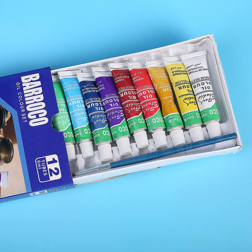 FARUTA Olieverf Set, 12 kleuren olieverf 6ml buis met borstel set voor kinderen, volwassenen, professionele kunstenaars, ideaal voor canvas, kunst aan de muur, landschap en portret schilderen