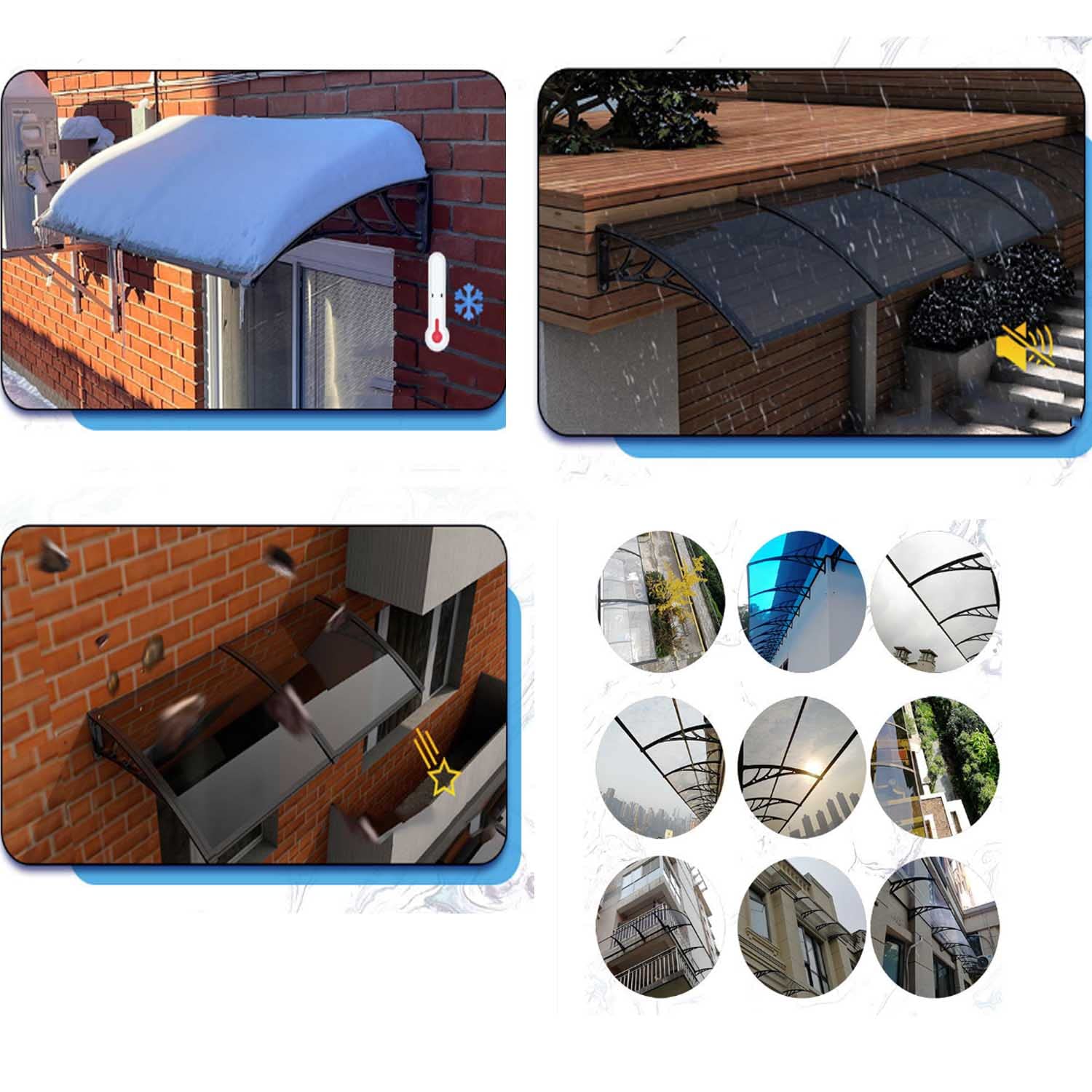 WeerResistant - Tettoia in policarbonato per porta, 80 x 480 cm, protezione antipioggia e isolamento acustico, elegante copertura per ingresso per case e aziende