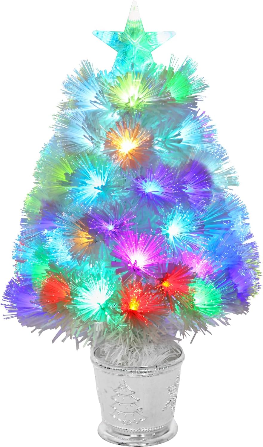 VEYLIN Small Christmas Tree,60 CM White Fiber Optic Xmas Tree For Home