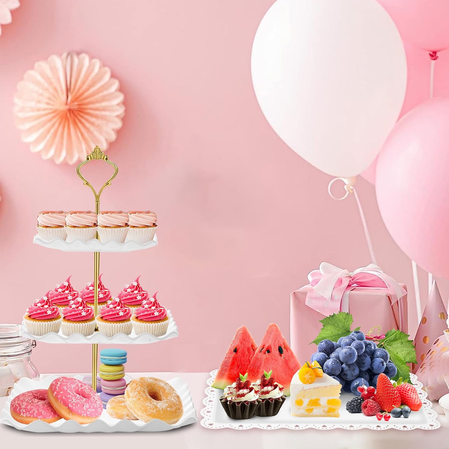 5 Pcs Dessert Table Display Set- 3 Tier Cupcake Stand & Serving Tray