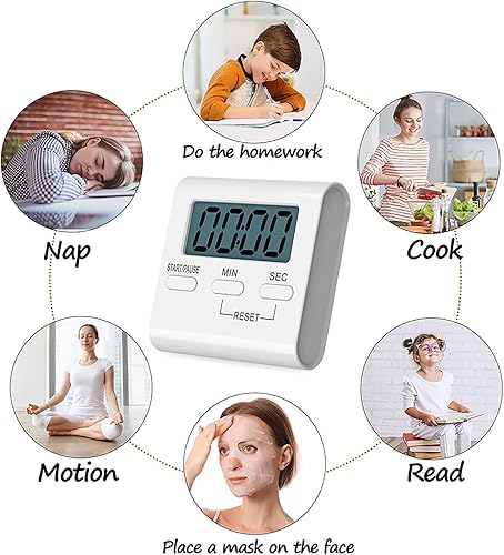 Miniatura 2 de Temporizador de cuenta regresiva Despertador Estudiantes Temporización de Entrenamiento y Temporizador Digital de Cocina - Blanco 2 Piezas