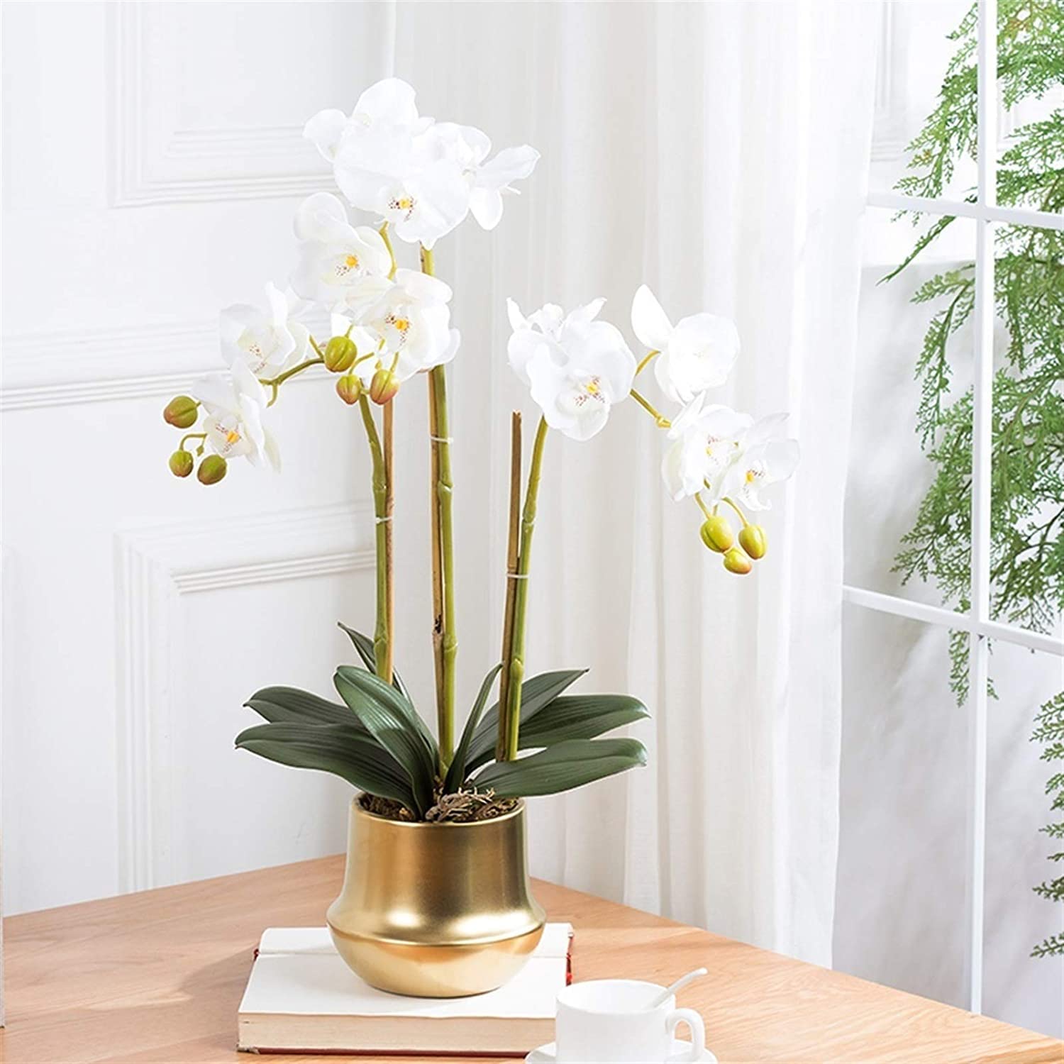 Orchidées artificielles en Soie, élégantes phalaenopsis, Fleurs artificielles Blanches pour Mariage, Maison, Bureau, fête, hôtel, terrasse.,White
