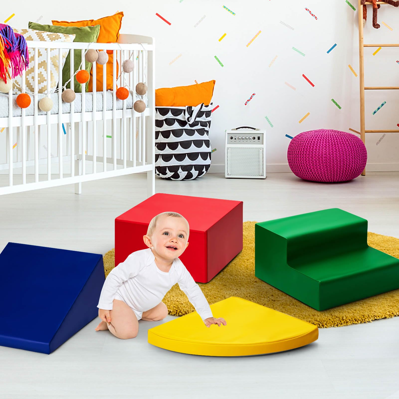 LIFEZEAL 4 Stück Schaumstoffbausteine für Kinder, Softbausteine Baby zum Klettern, Riesenbausteine Mehrfarbig, Spielbausteine Anti-rutsch & Wasserdicht, Großbausteine für Kinderzimmer (Stil 1)