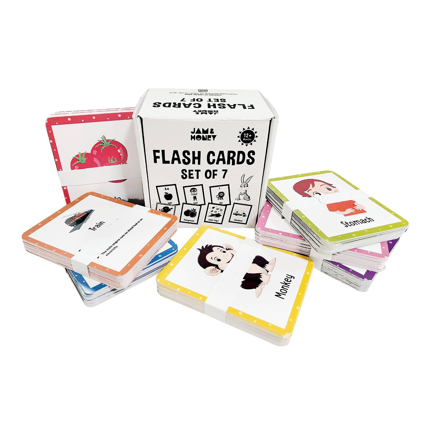 Amazon Brand - Jam & Honey Premium Flash Cards for Kids Early Learning Language_Skills | Combo Set of 7 | Brain Development | Educational Value | Economical Made in India