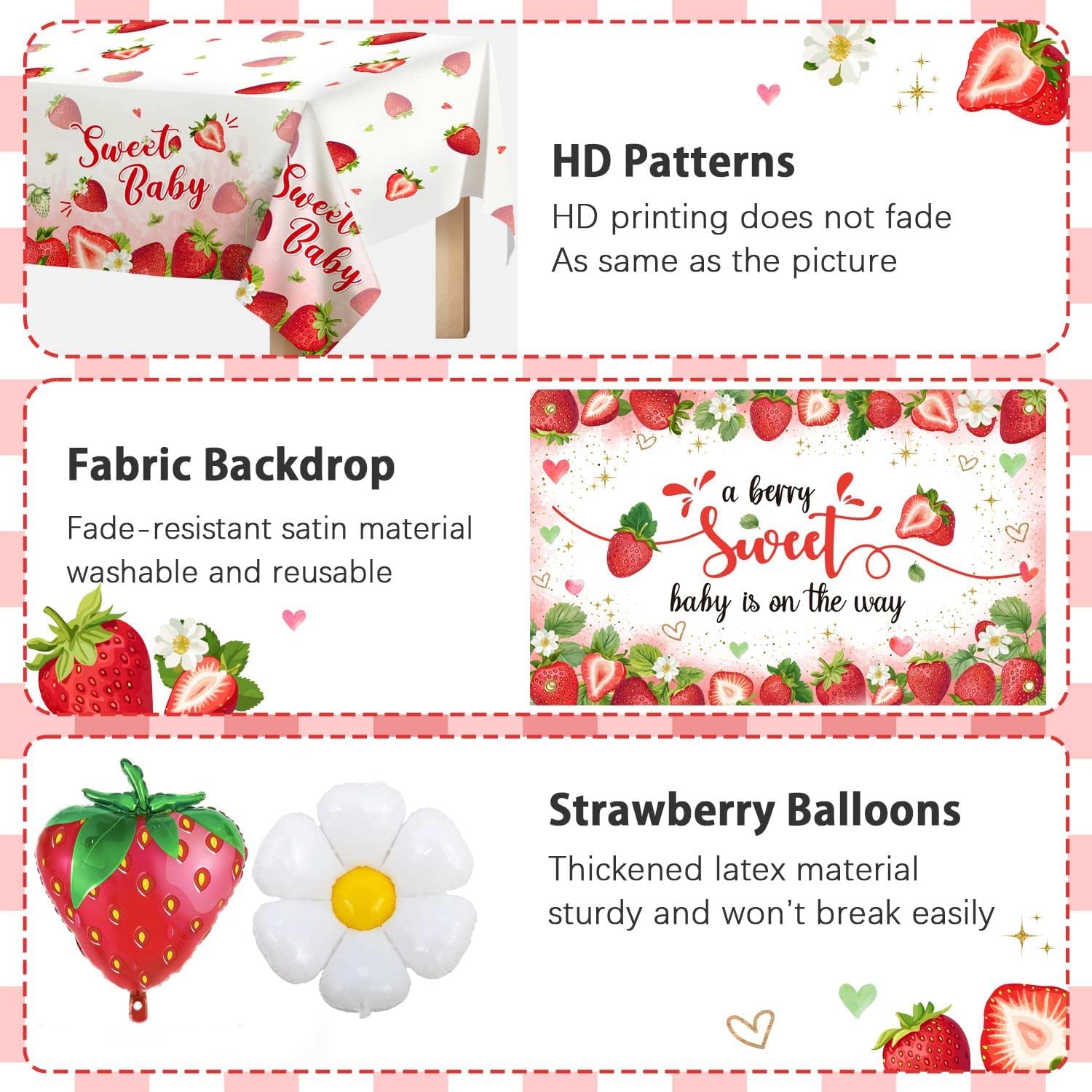 114Pcs Strawberry Baby Shower Decorations Balloons Boxes Kit, Berry Sweet Shortcake Baby Shower Balloon Arch Baby Boxes Backdrop Banner Tablecloth Cupcake Topper Mom to Be Sash Kit