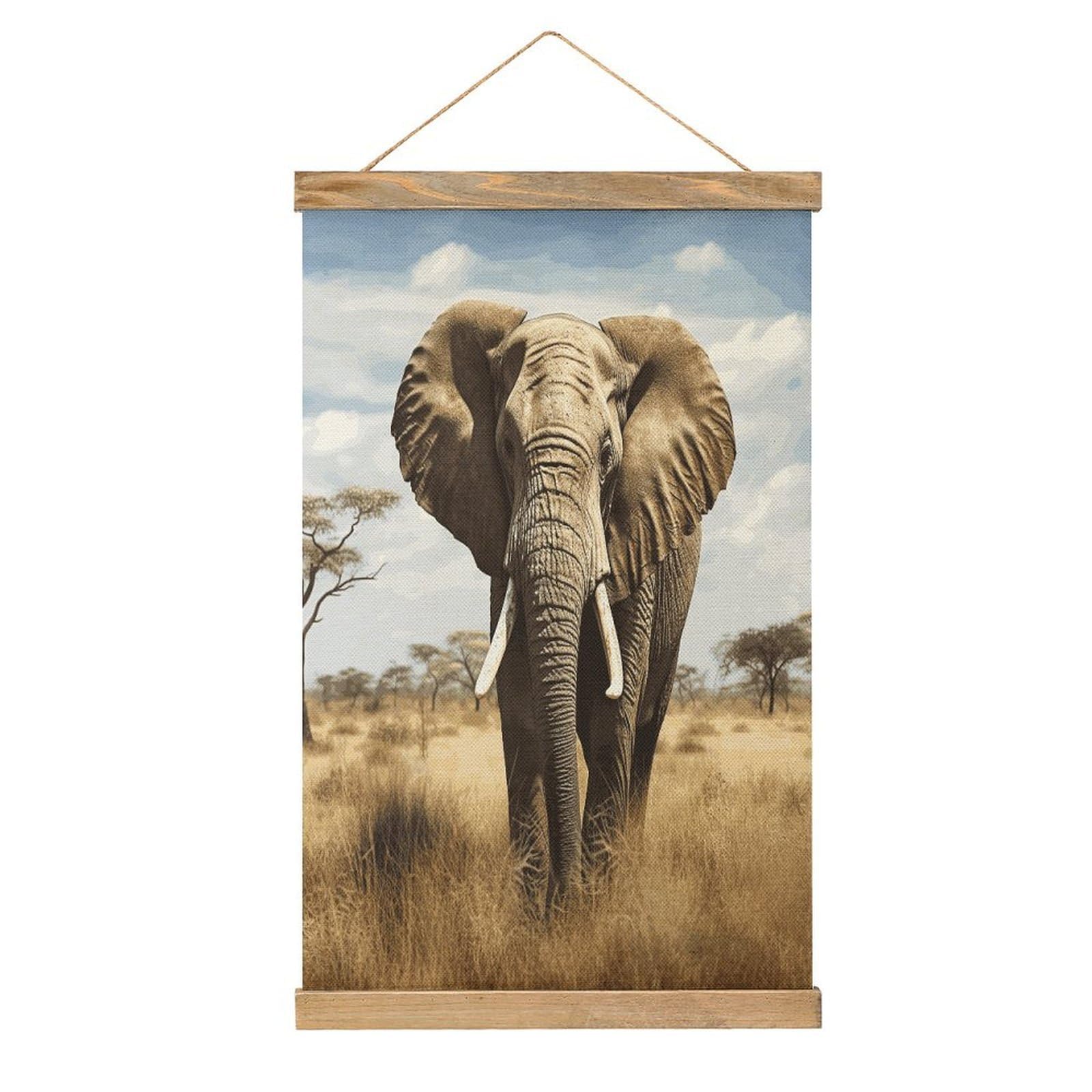 FekiLoot Elephant Wall Art Poster Hanger Frame Linen Wall Art Decor Vintage Hanging Poster Hanging Wall Decor Rustic Retro Wall Art Print for Living Room Decor 20.4 X 13.1Inches