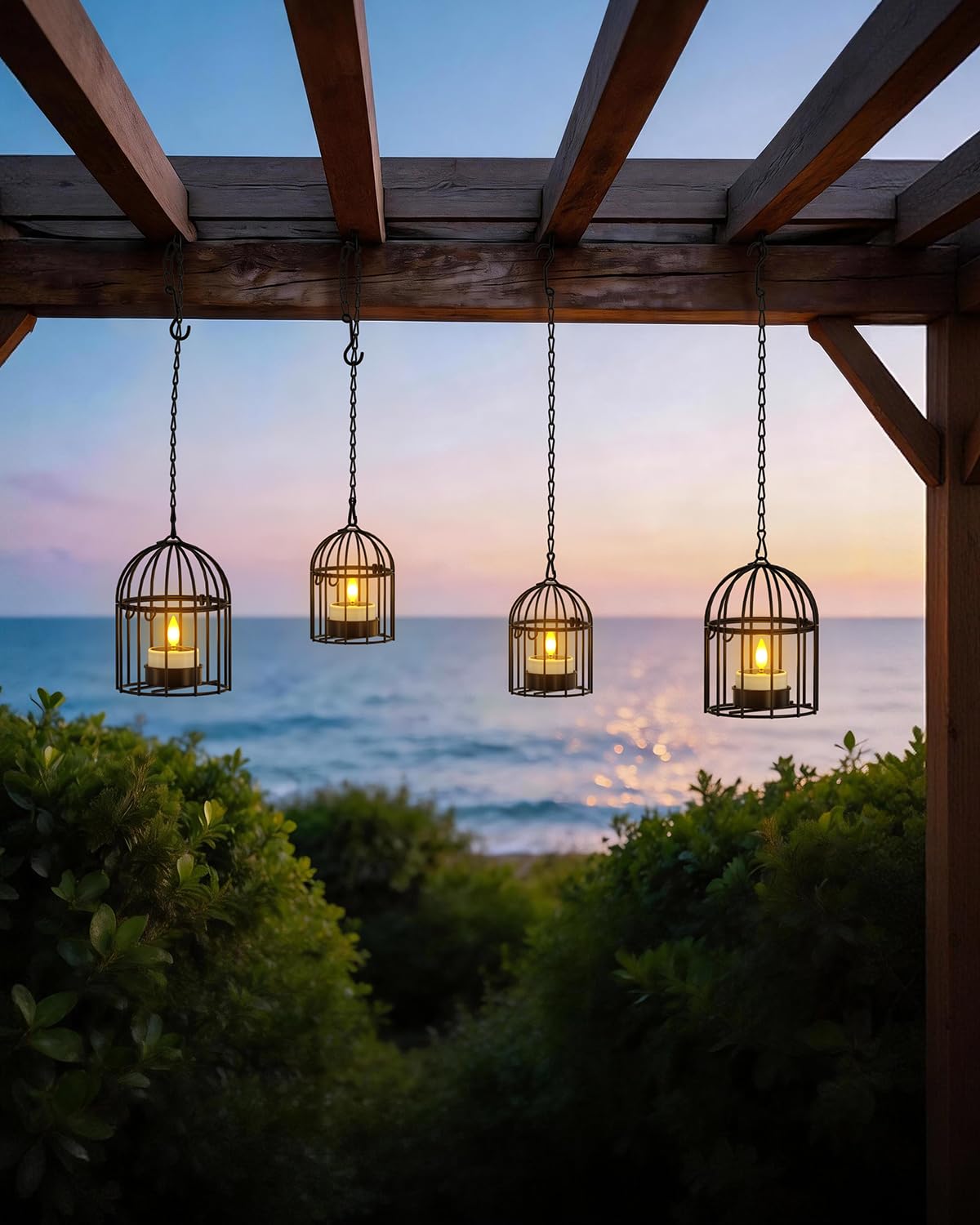 SoulBay Lanternes suspendues avec lumières solaires brillantes - 4 pièces (2 grandes, 2 petites) Bougies solaires étanches pour l'extérieur, lumières de jardin pour arbre, patio, clôture, décoration