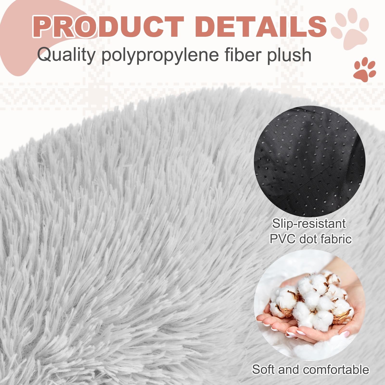 QUARKZMAN Cama para Gatos Y Perros, Cama Redonda Y Suave De Peluche Donut Antiansiedad para Mascotas 80cm / 31.3 Pulgadas, (Gris), Diseñada para Animales Pequeños Y Medianos Perros/Gatos