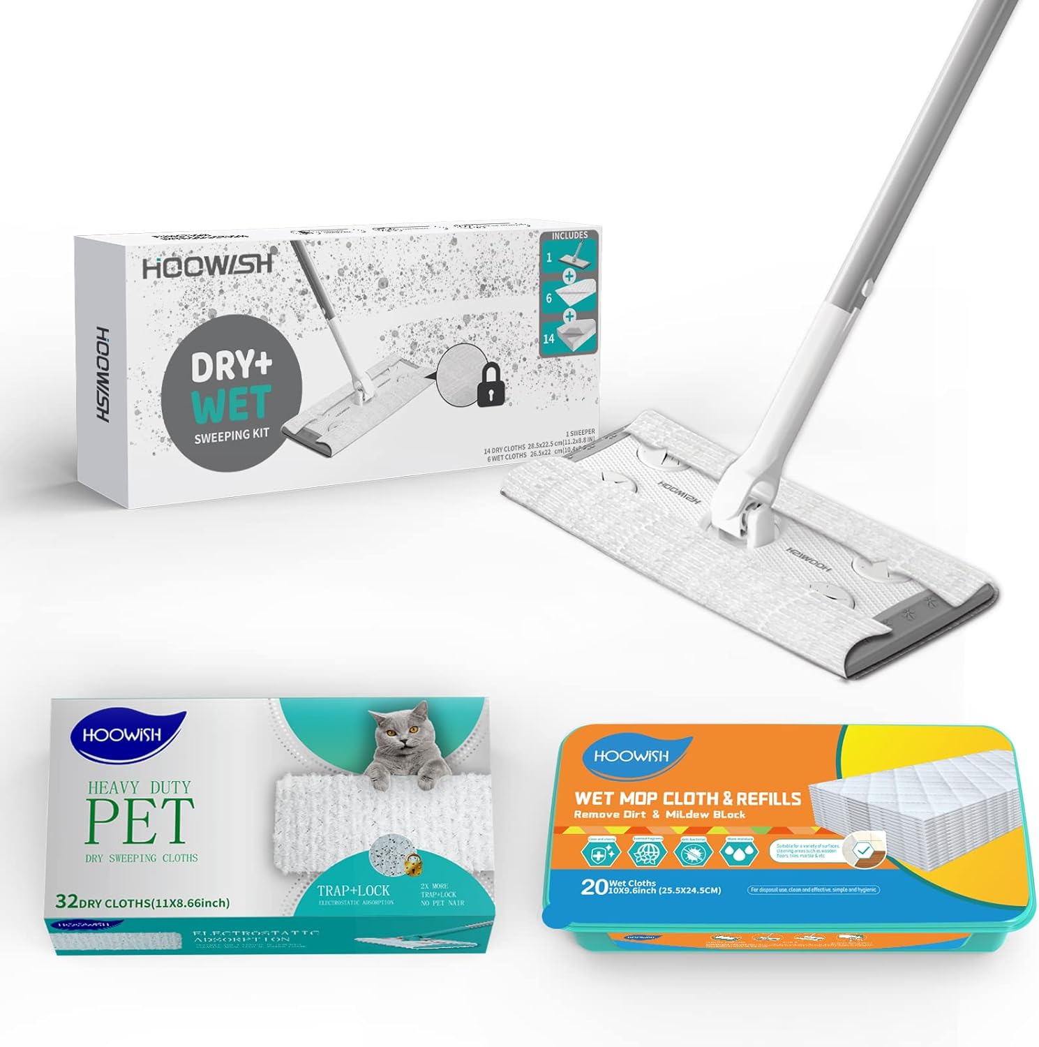 HOOWISH Cleaning Sweeper Mop Starter Kit： Include 1 mop